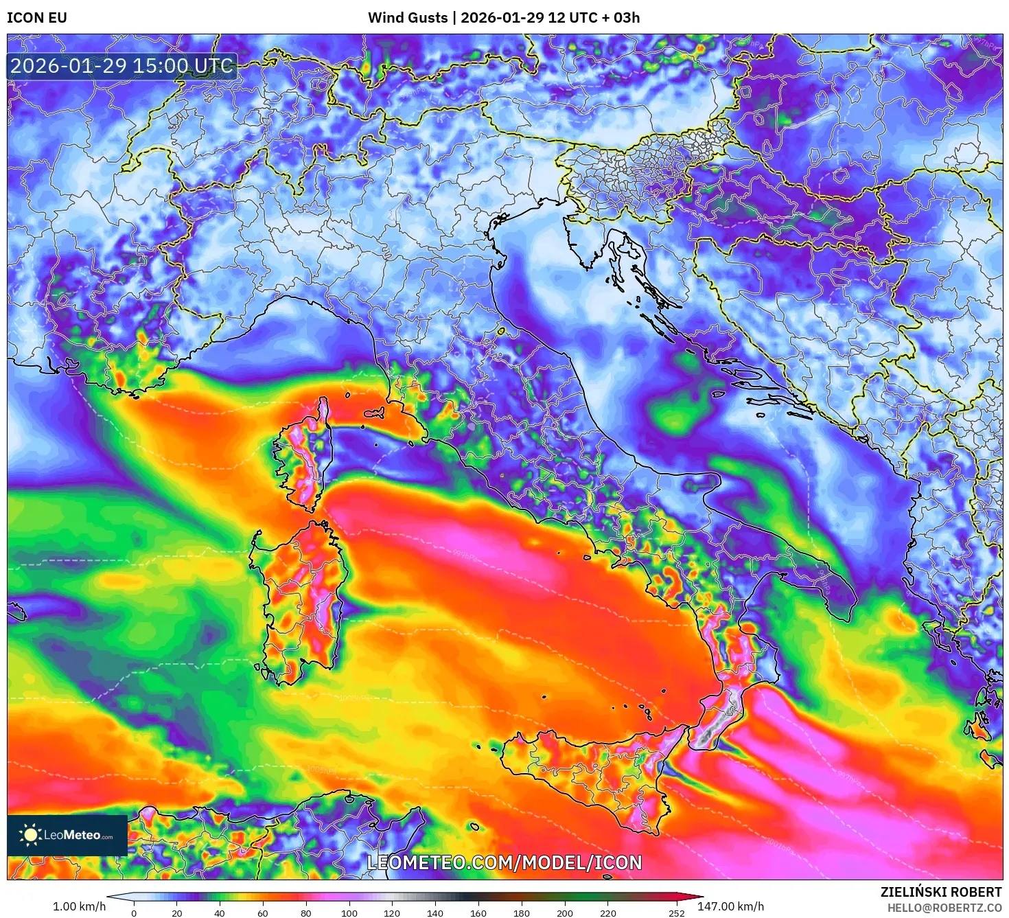 ICON model - Italy, Wind Gusts