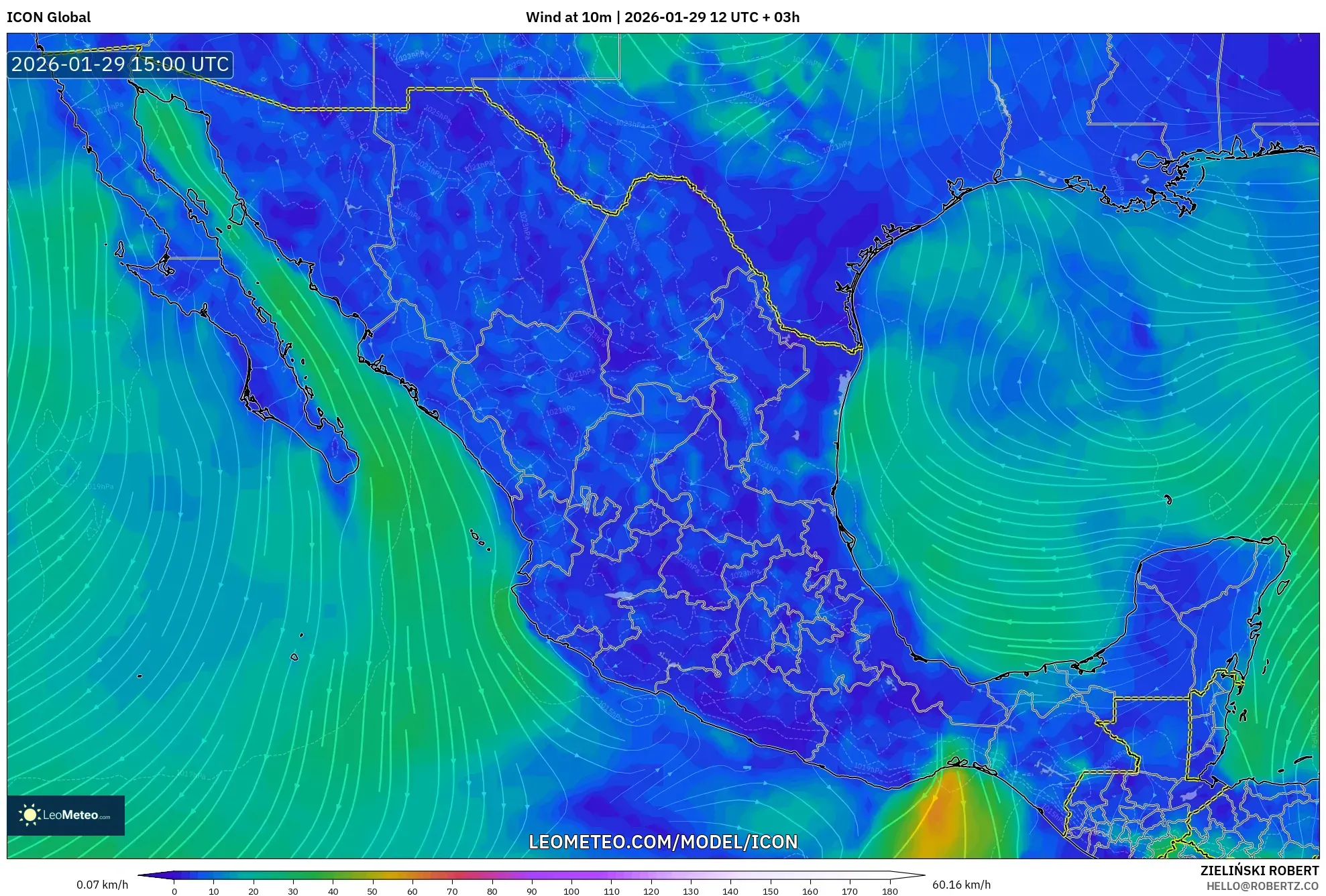 ICON model - Mexico, Wind at 10m