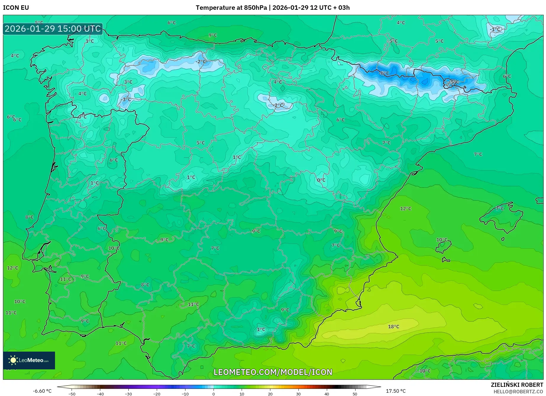 ICON model - Spain, Temperature at 850hPa