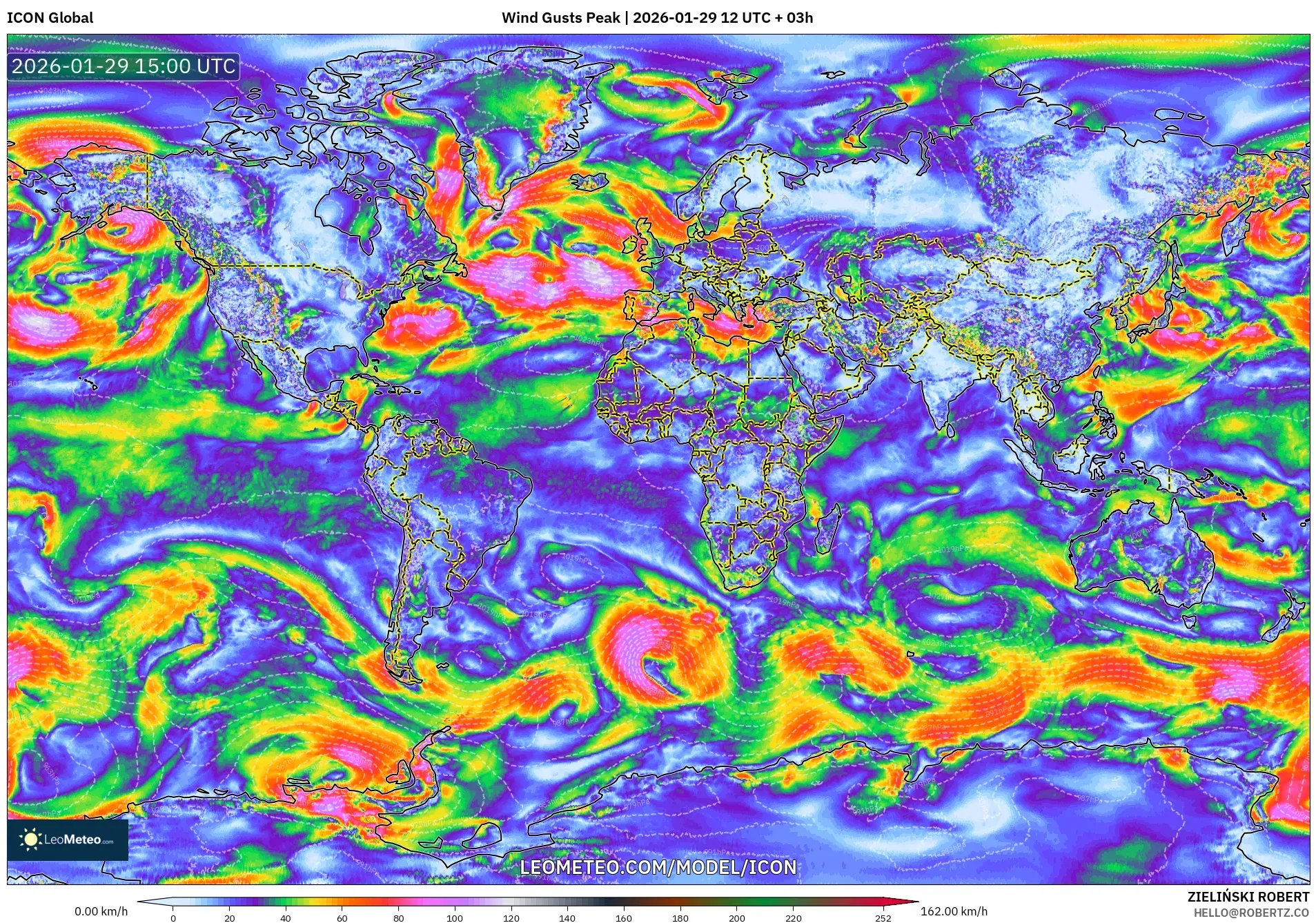 ICON model - World, Wind Gusts Peak