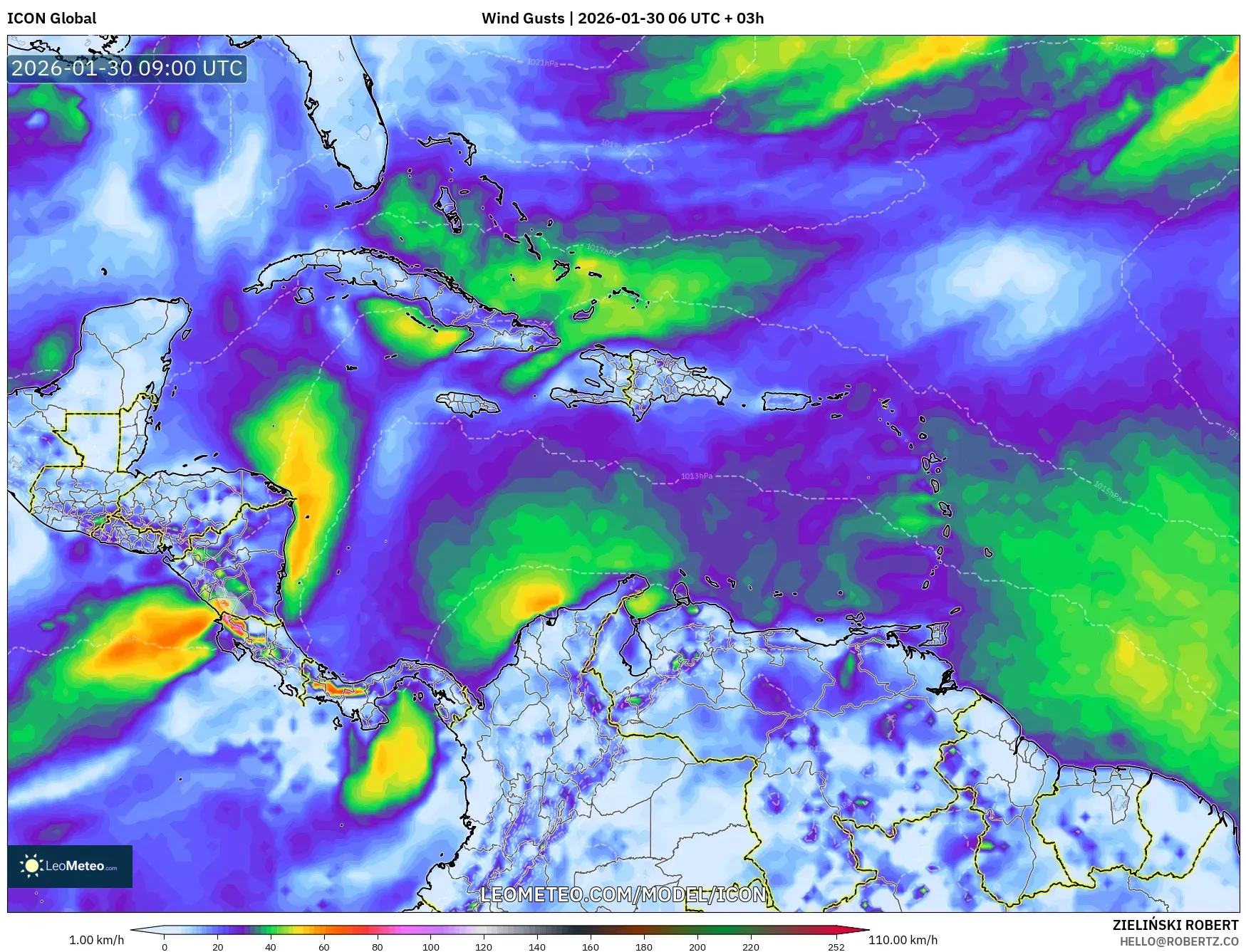 ICON model - Caribbean, Wind Gusts