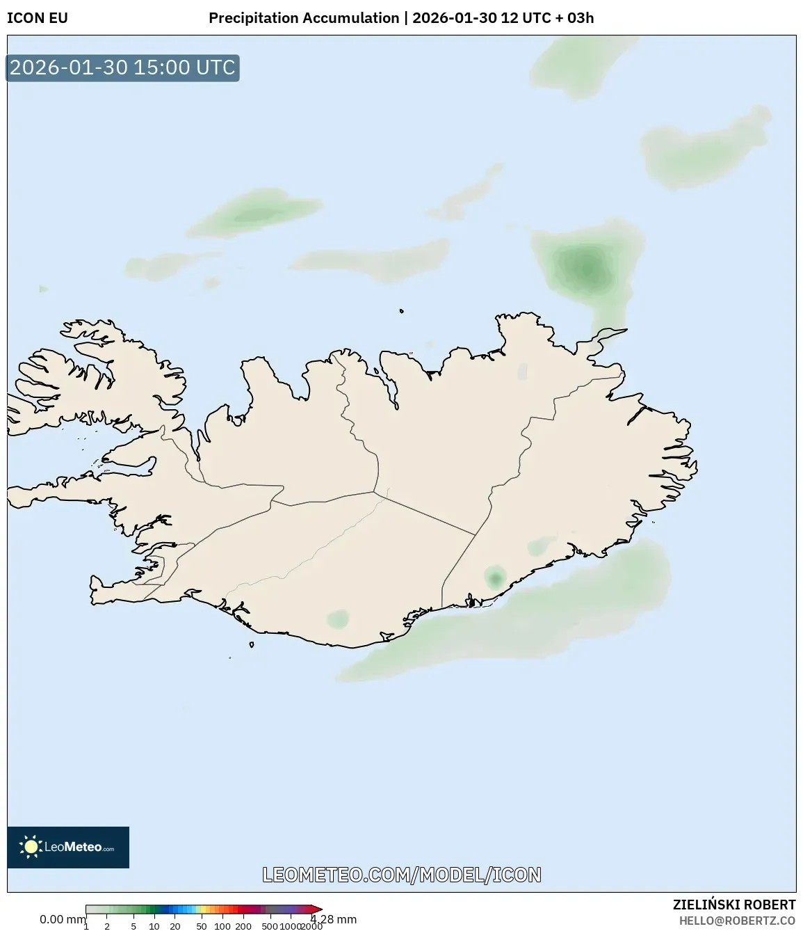 ICON model - Iceland, Precipitation Accumulation