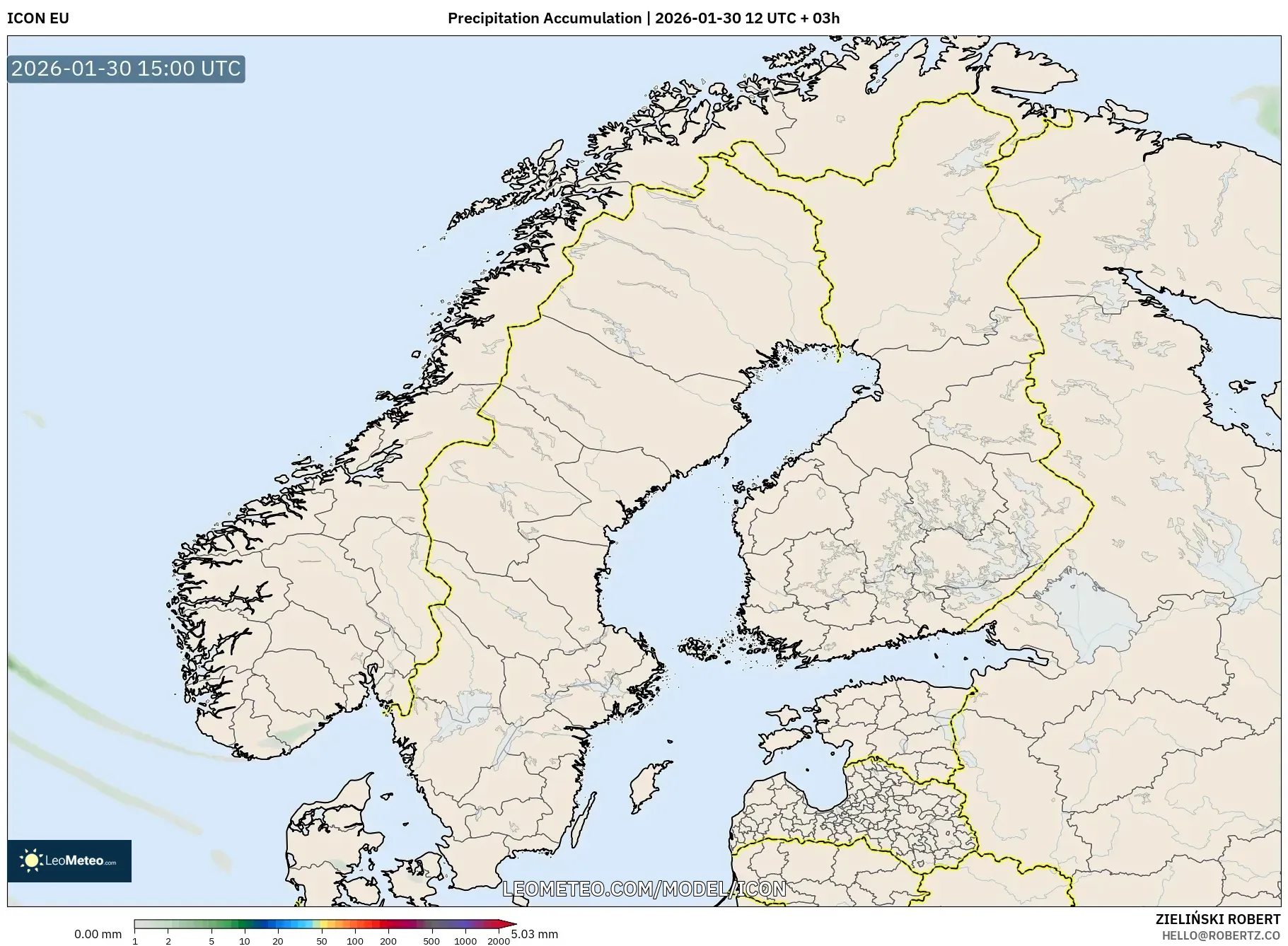 ICON model - Scandinavia, Precipitation Accumulation