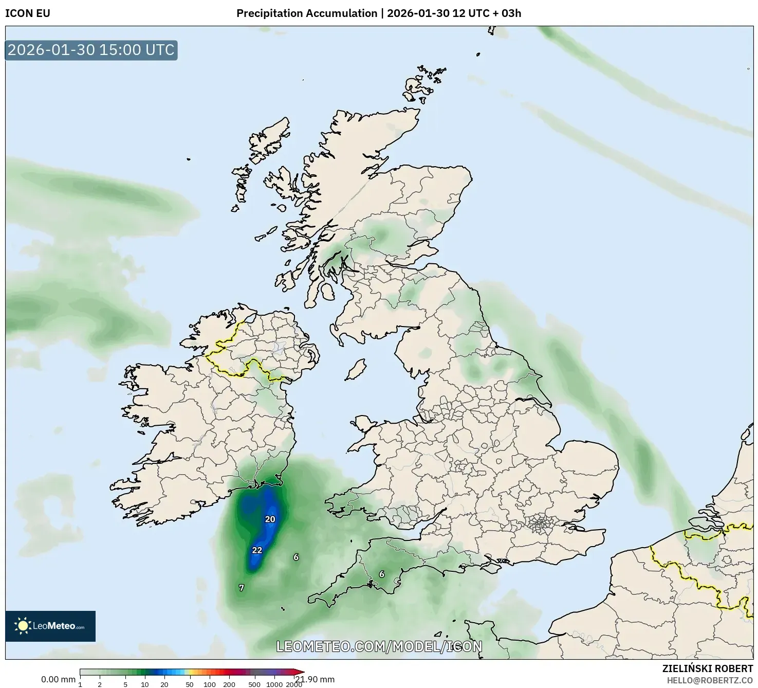 ICON model - United Kingdom, Precipitation Accumulation