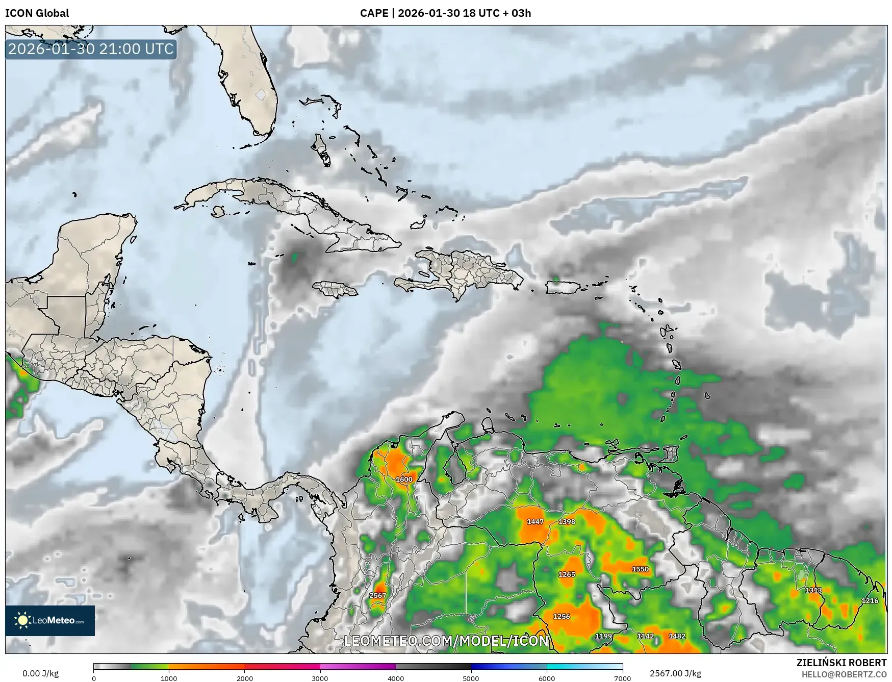 ICON model - Caribbean, CAPE