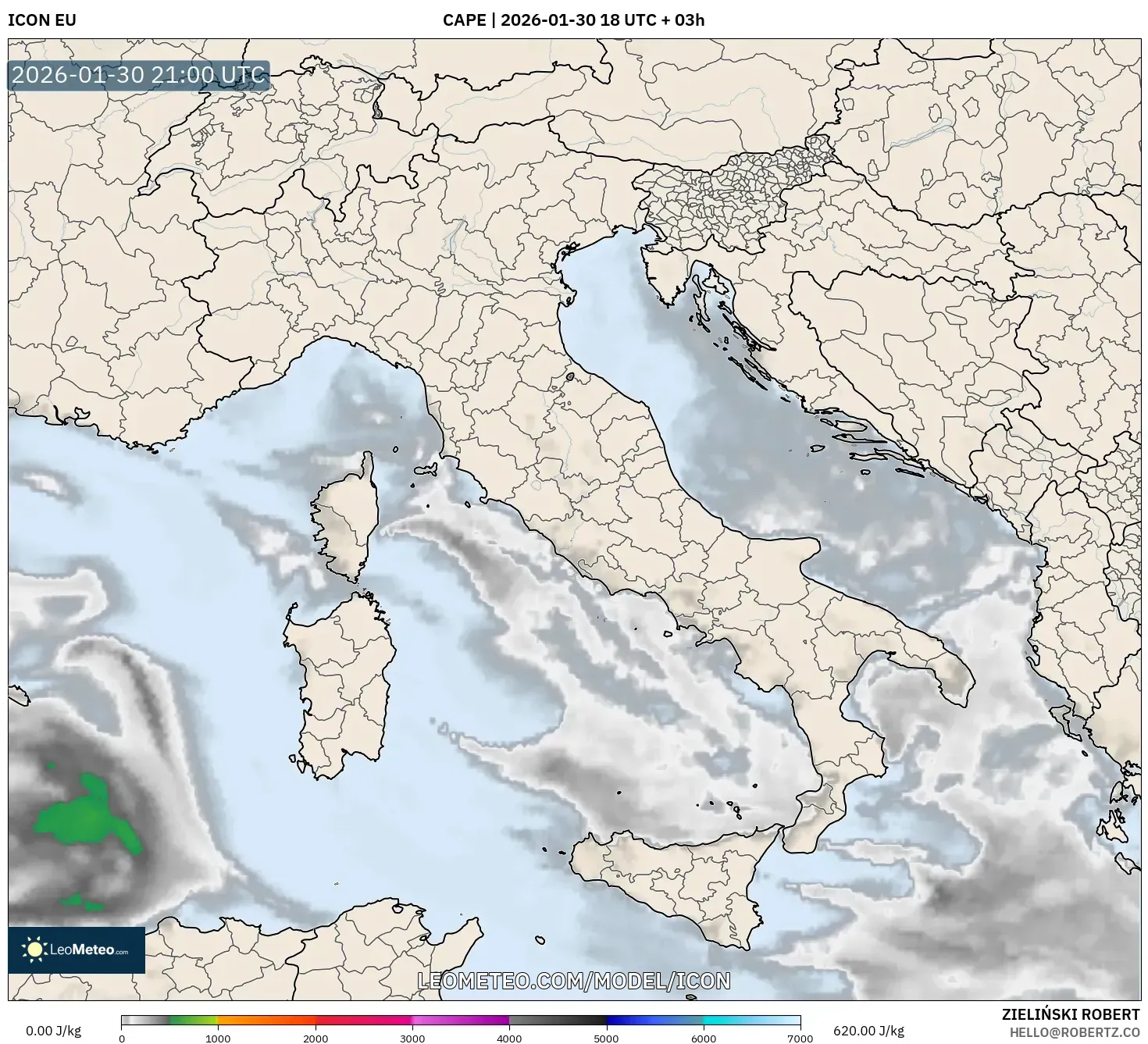 ICON model - Italy, CAPE