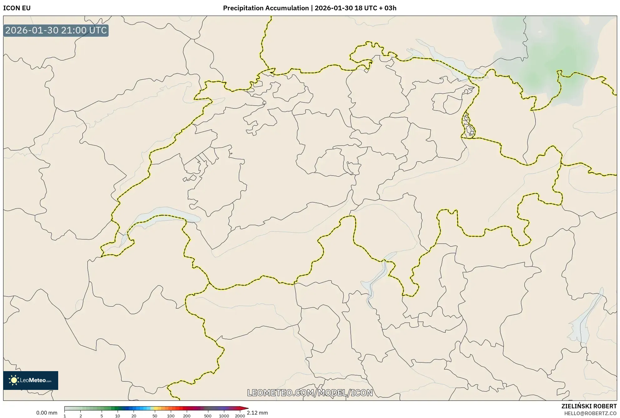 ICON model - Switzerland, Precipitation Accumulation