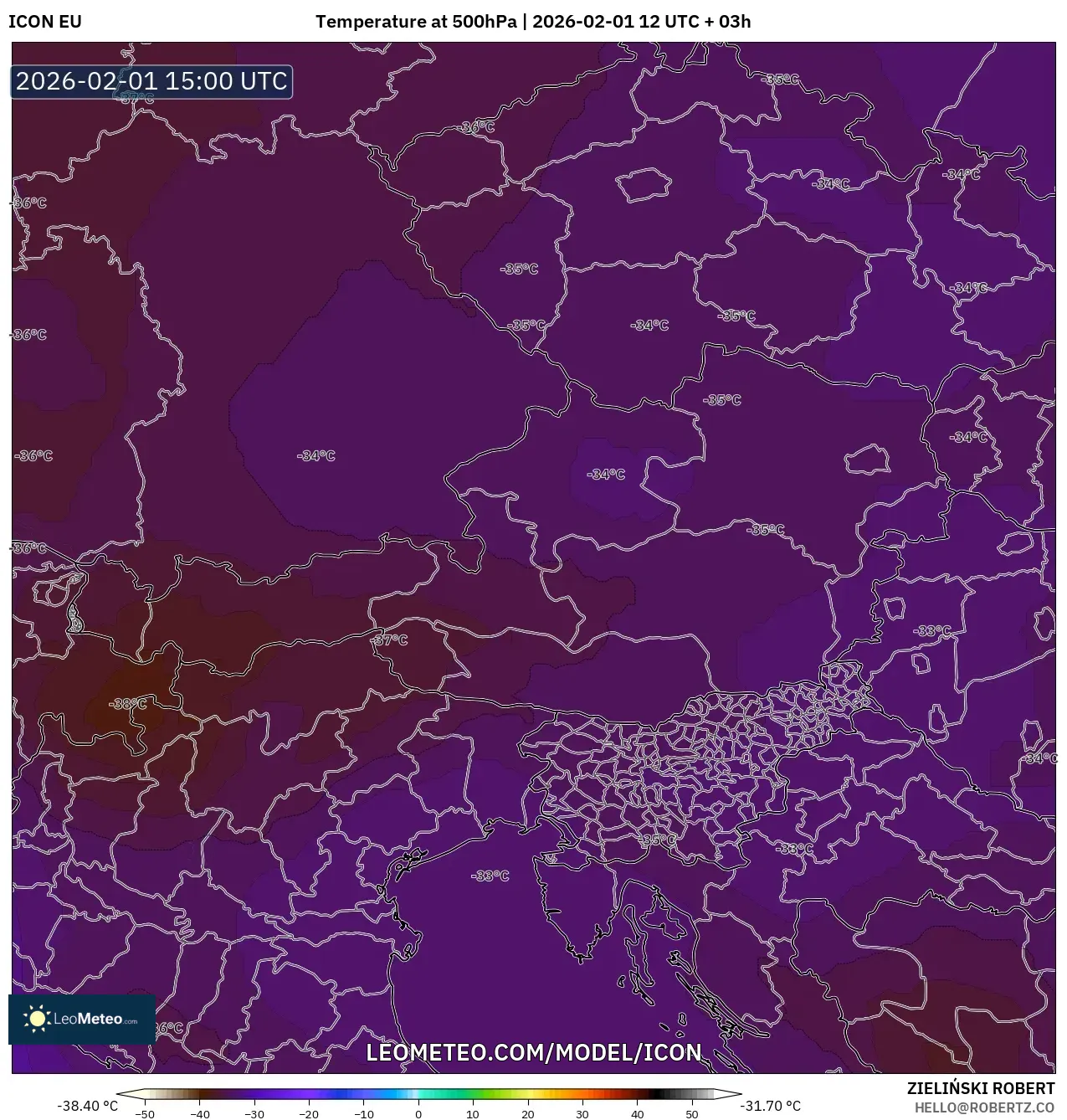 ICON model - Austria, Temperature at 500hPa