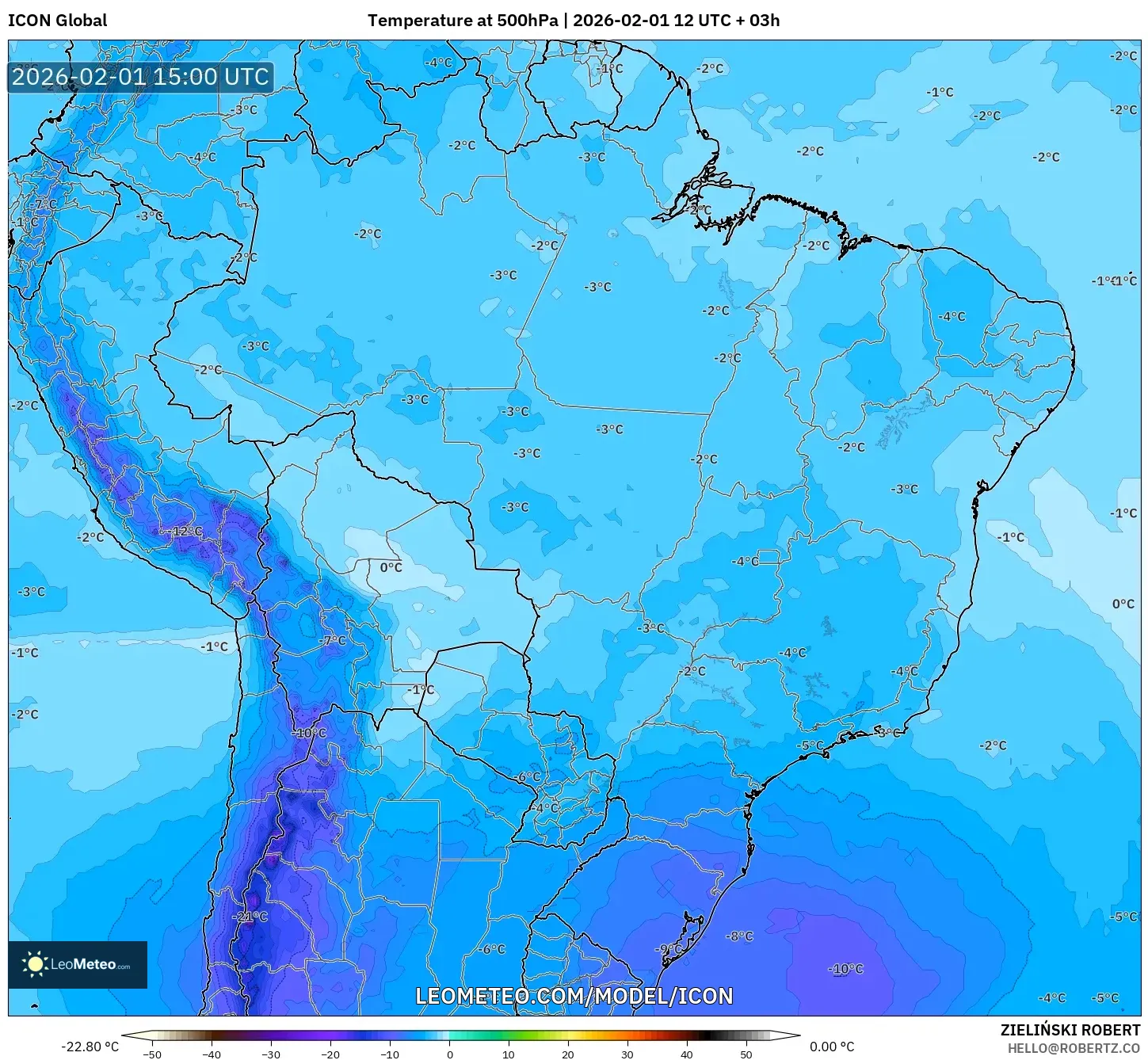 ICON model - Brazil, Temperature at 500hPa
