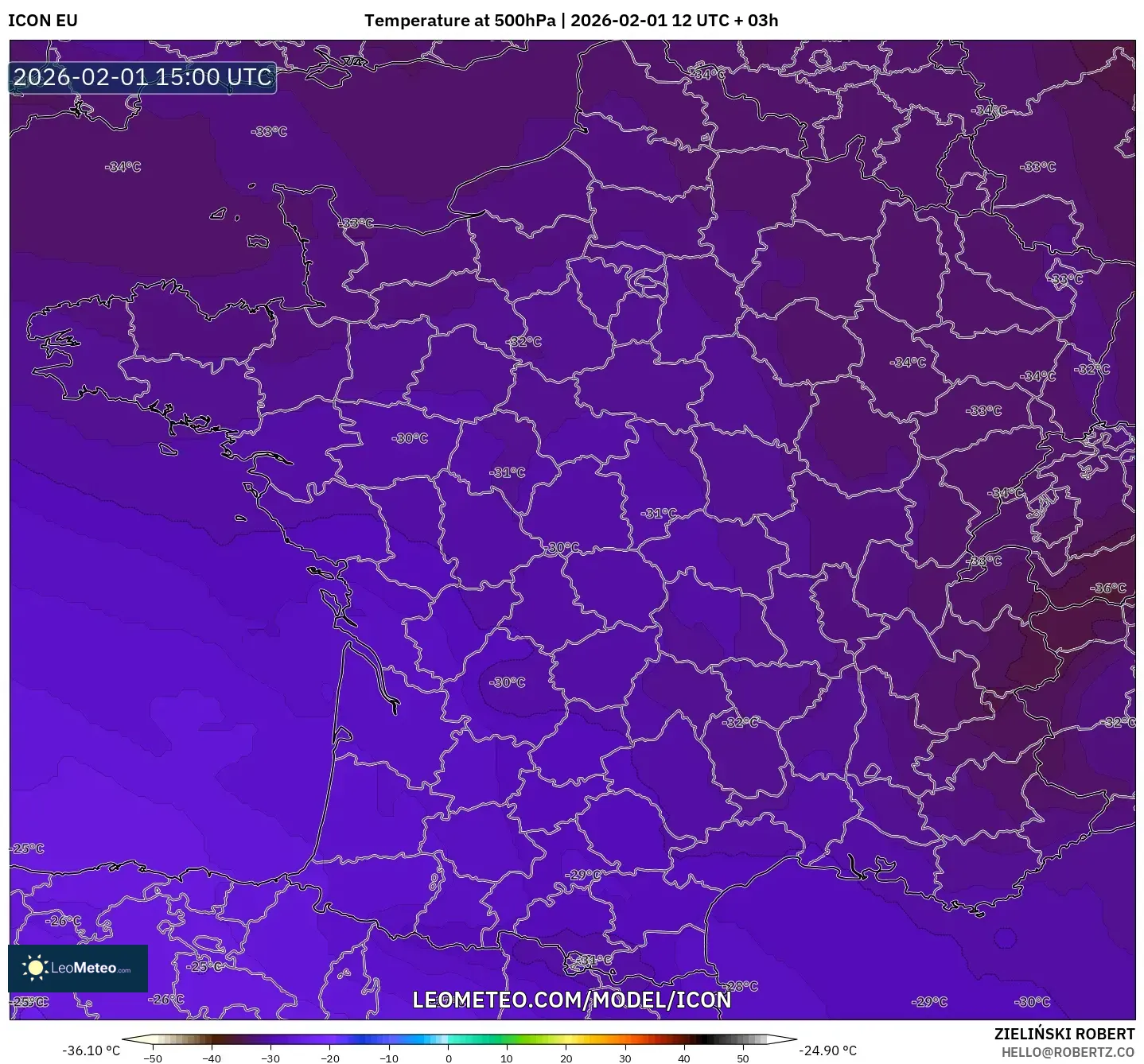 ICON model - France, Temperature at 500hPa