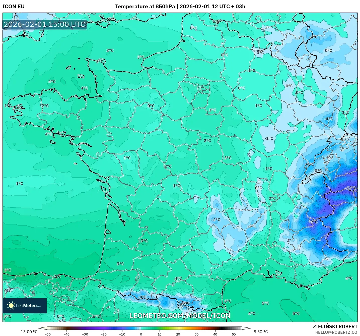 ICON model - France, Temperature at 850hPa