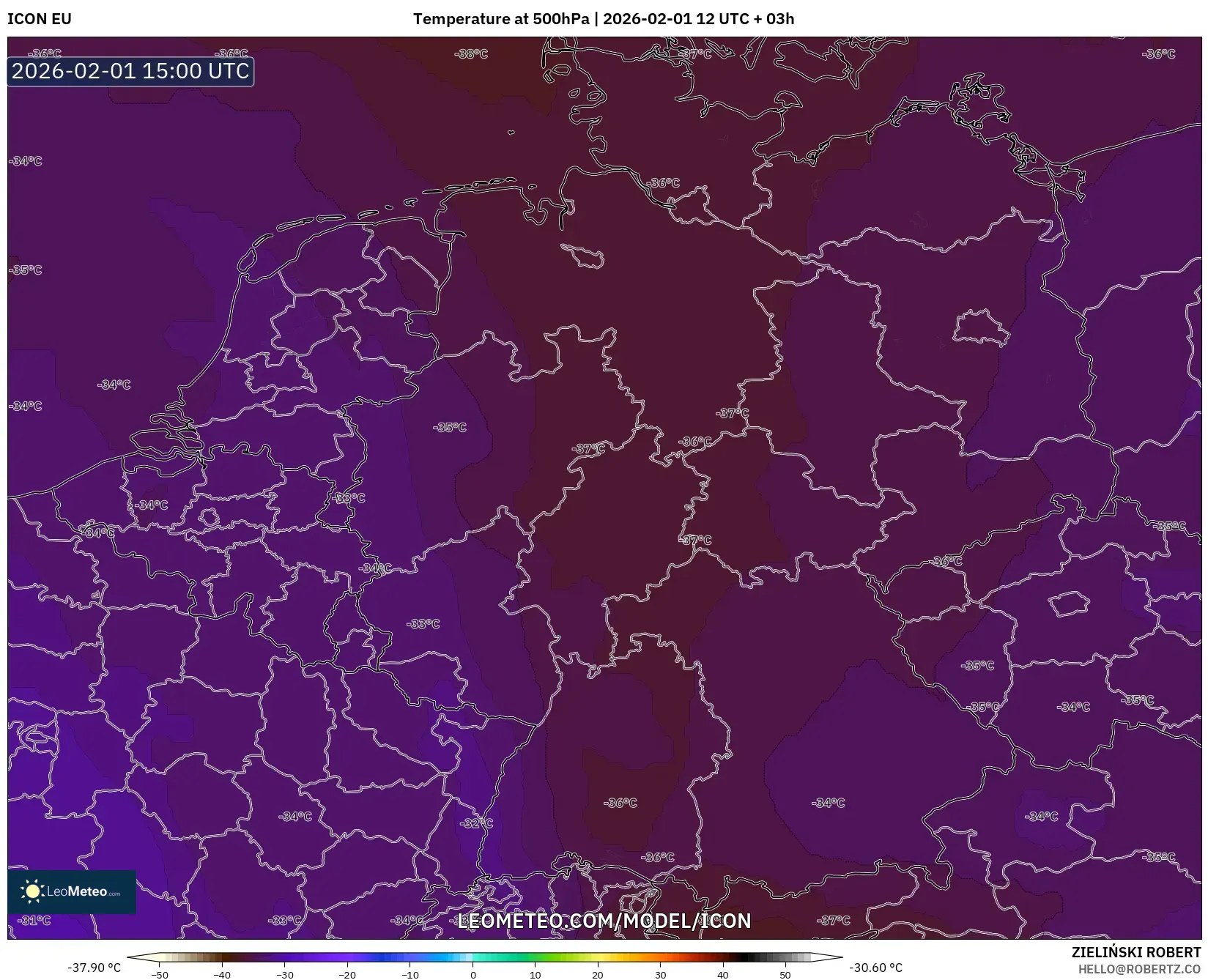 ICON model - Germany, Temperature at 500hPa