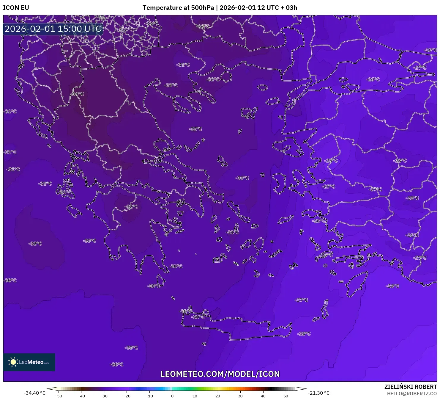 ICON model - Greece, Temperature at 500hPa