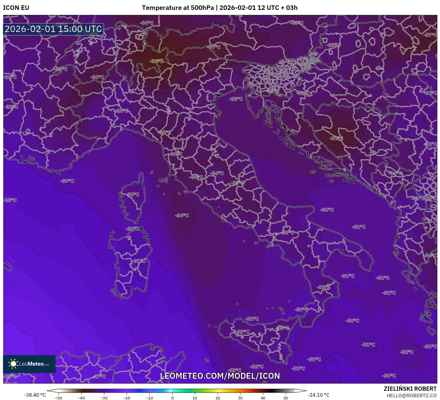 ICON model - Italy, Temperature at 500hPa