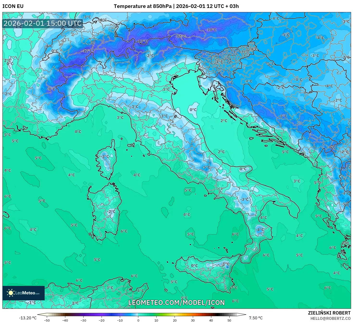 ICON model - Italy, Temperature at 850hPa