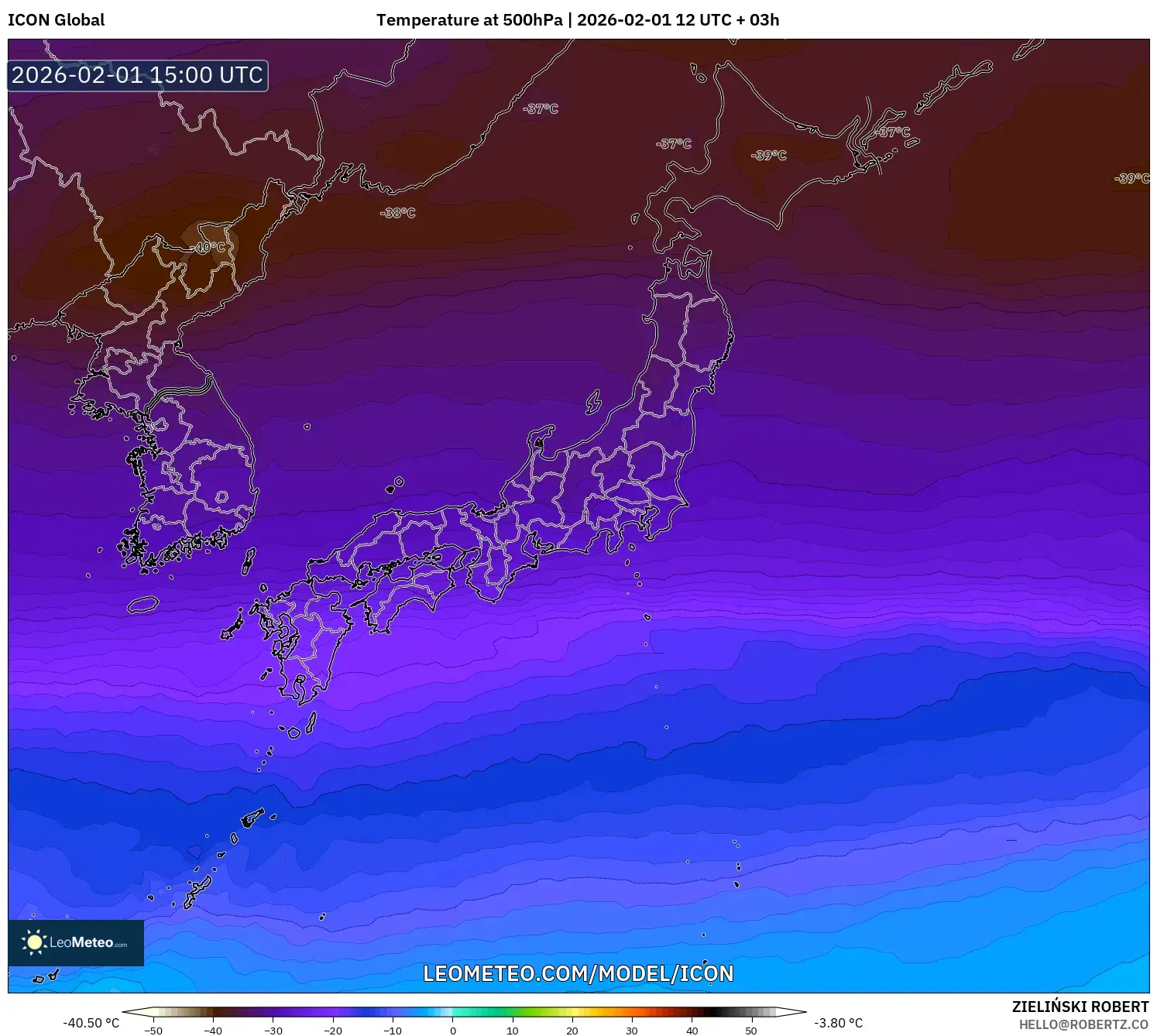 ICON model - Japan, Temperature at 500hPa