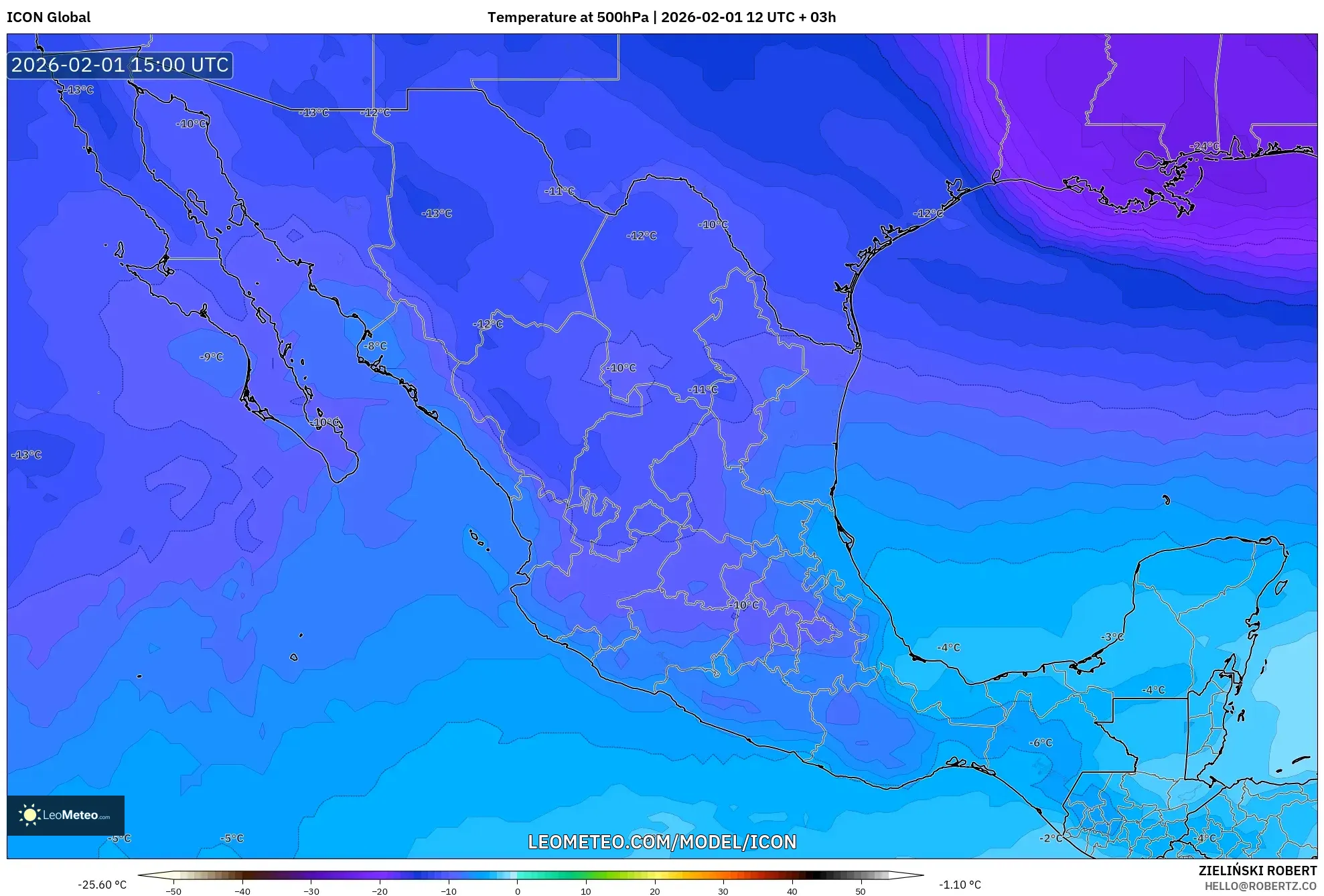 ICON model - Mexico, Temperature at 500hPa
