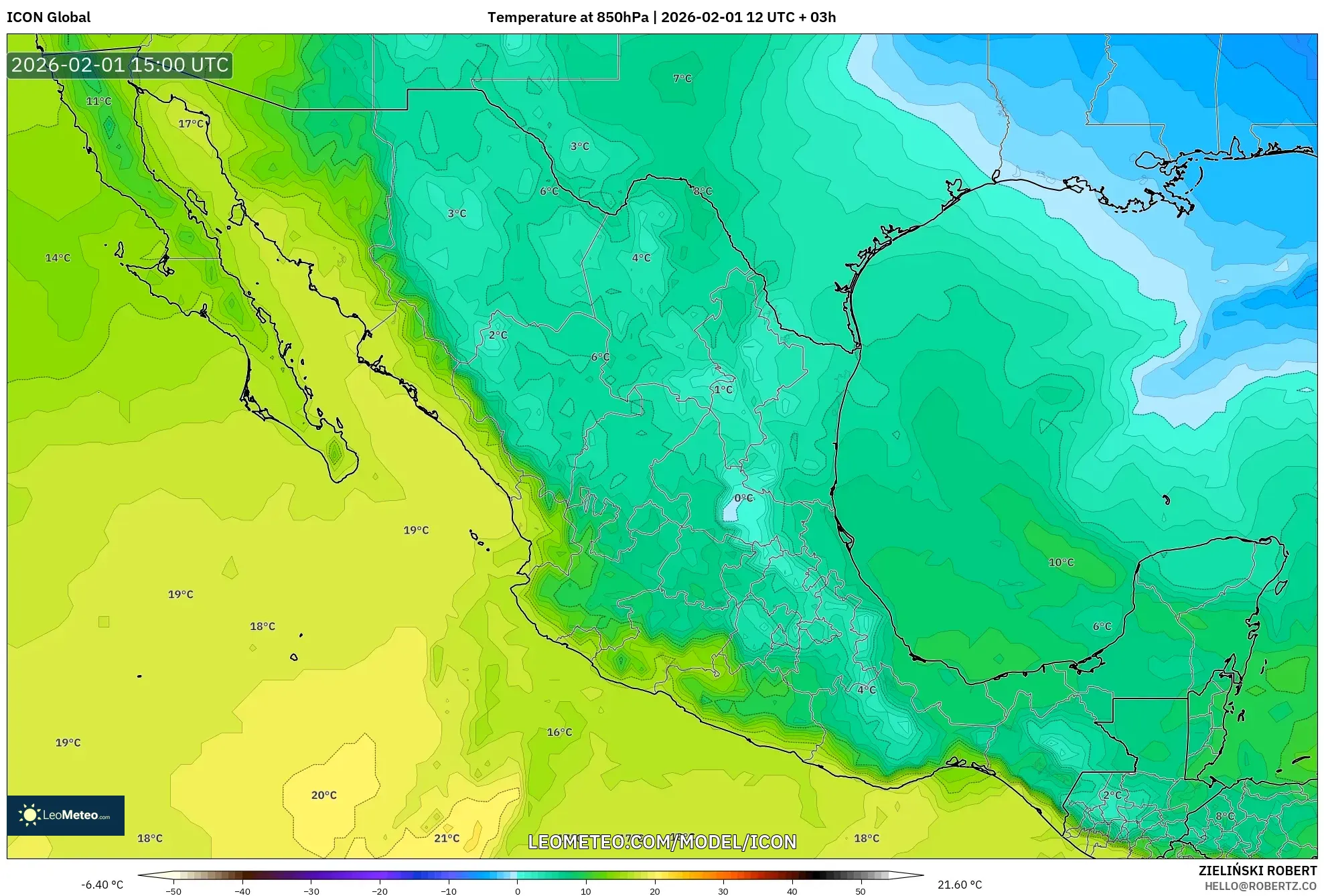 ICON model - Mexico, Temperature at 850hPa