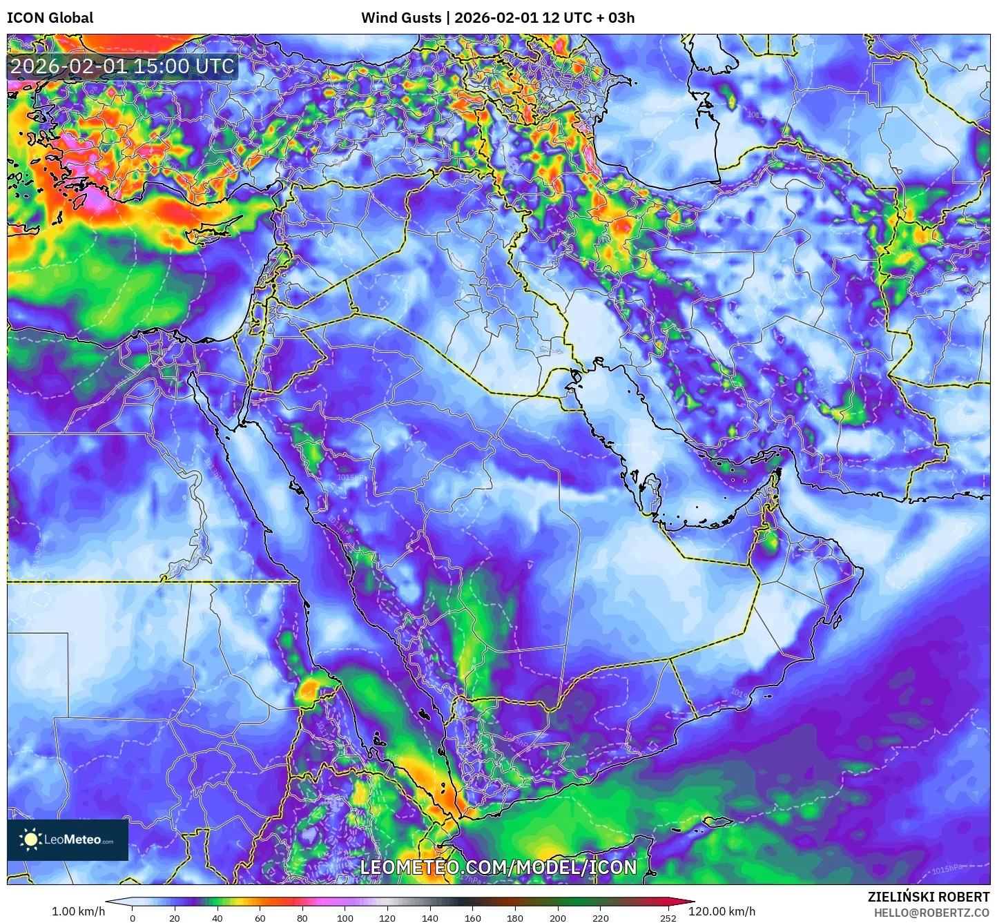 ICON model - Middle East, Wind Gusts