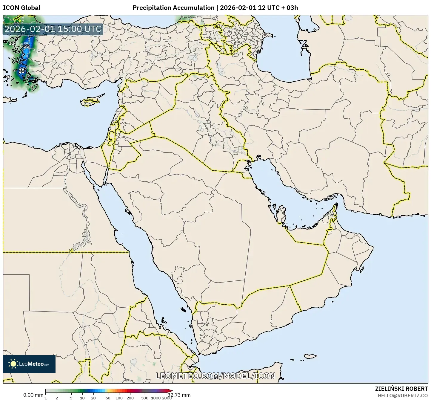 ICON model - Middle East, Precipitation Accumulation