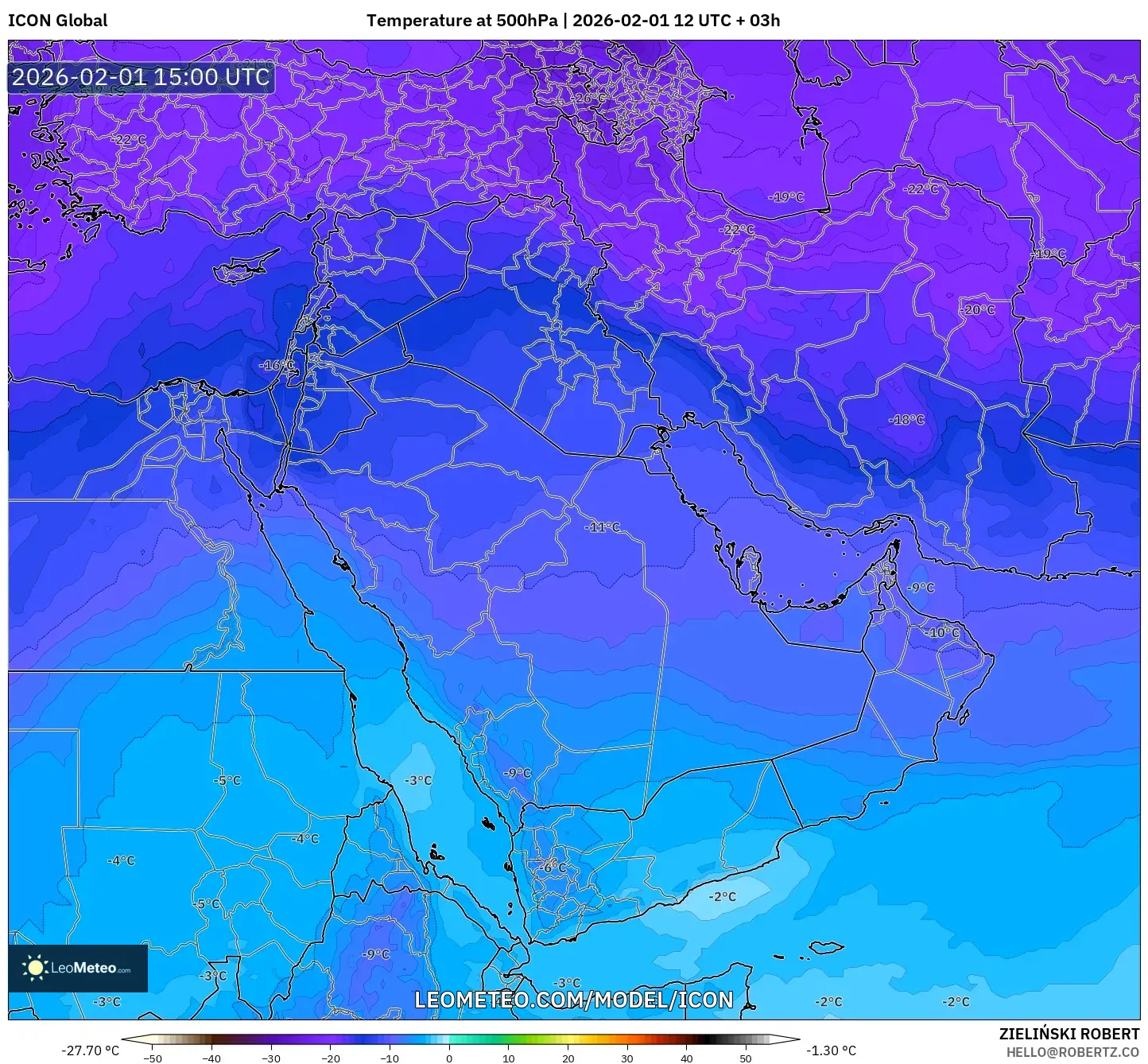 ICON model - Middle East, Temperature at 500hPa