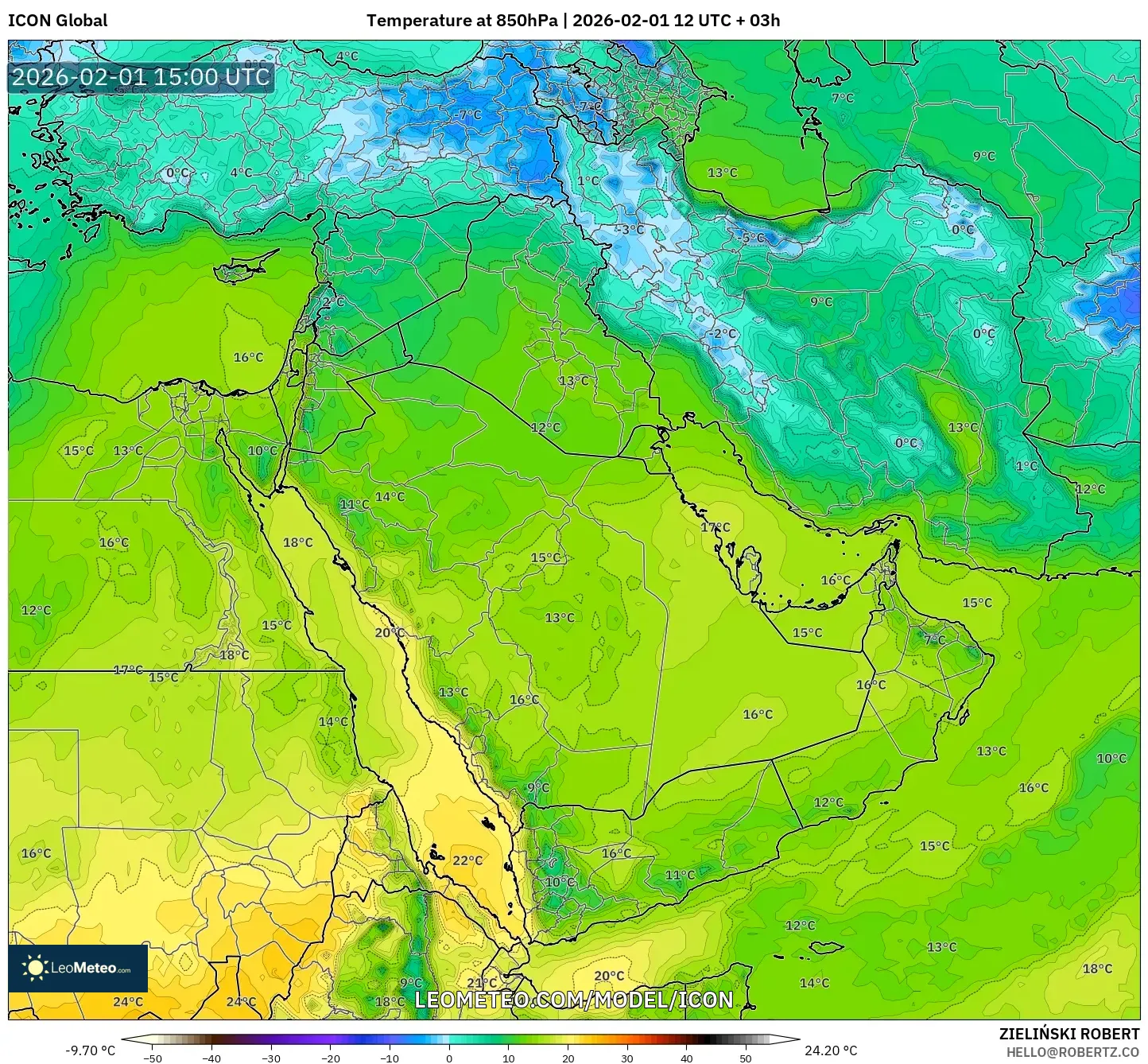 ICON model - Middle East, Temperature at 850hPa