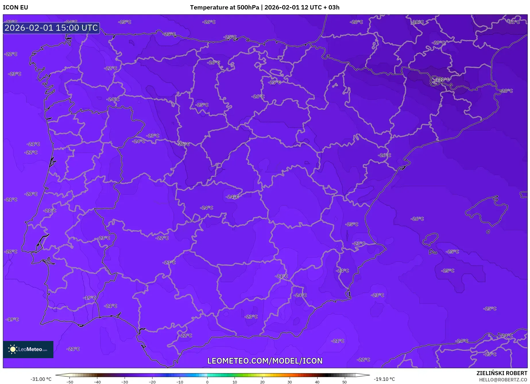 ICON model - Spain, Temperature at 500hPa