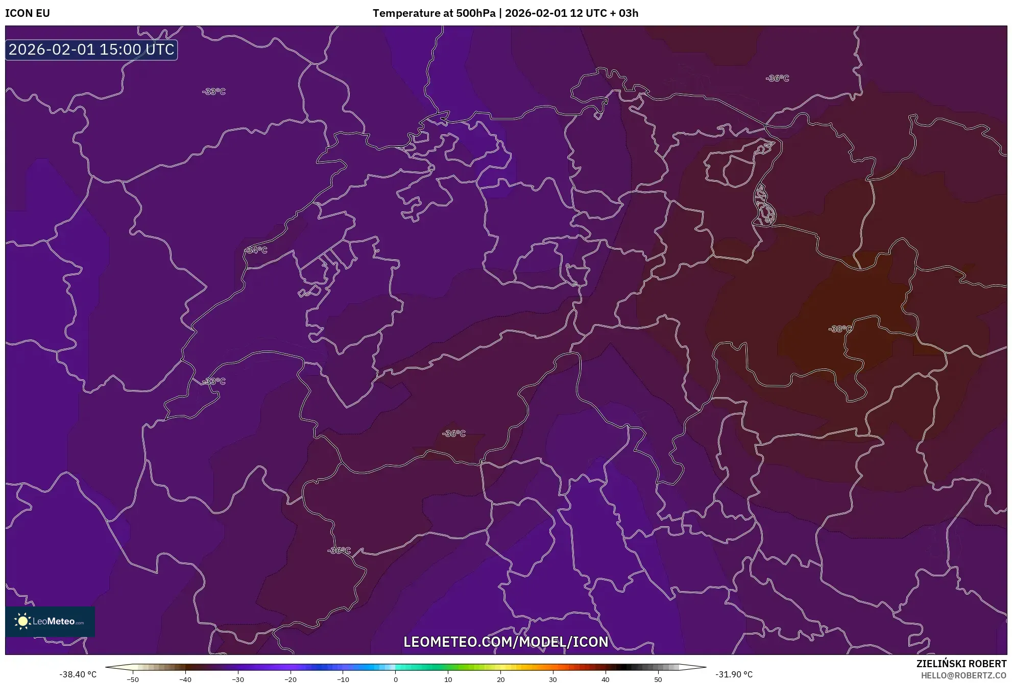 ICON model - Switzerland, Temperature at 500hPa