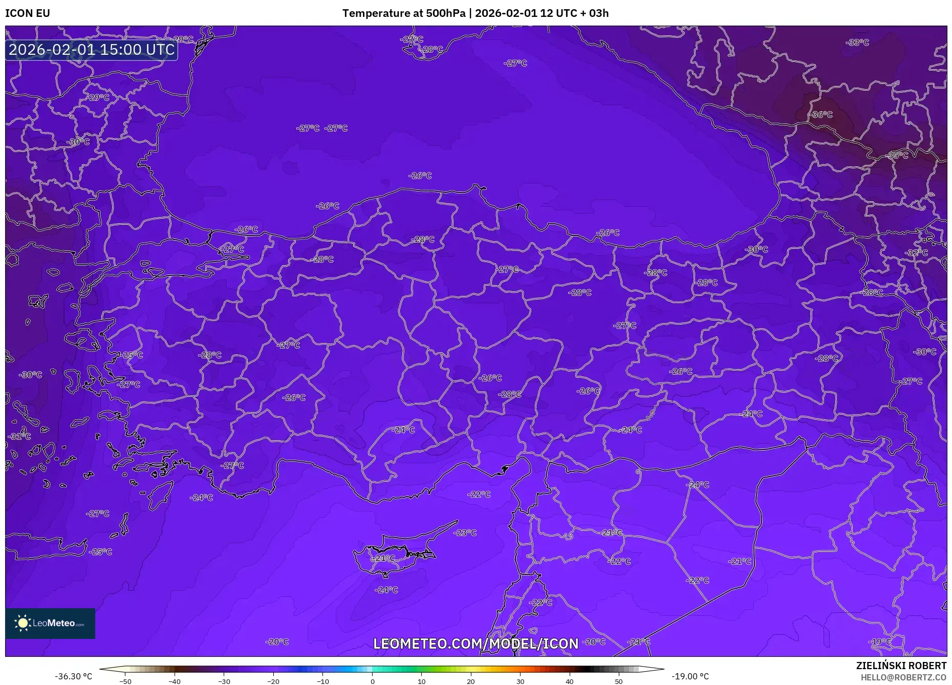 ICON model - Turkey, Temperature at 500hPa