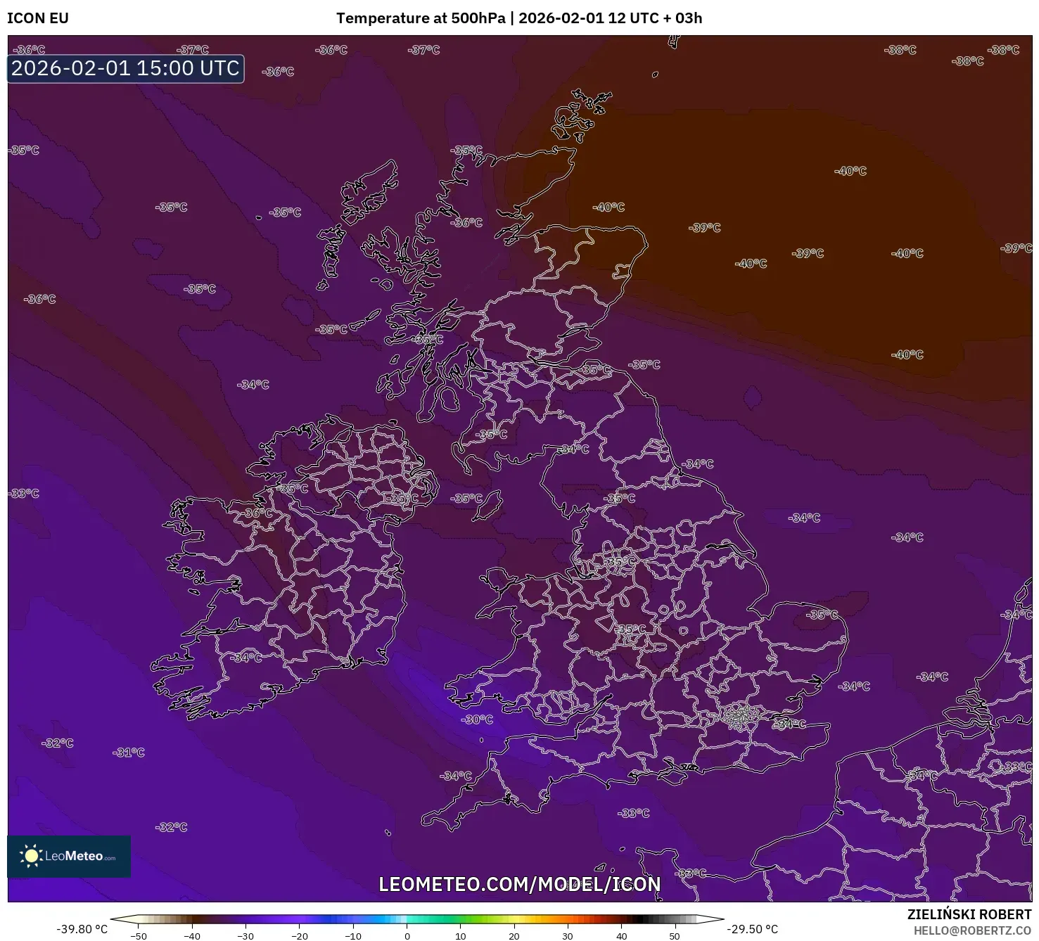 ICON model - United Kingdom, Temperature at 500hPa