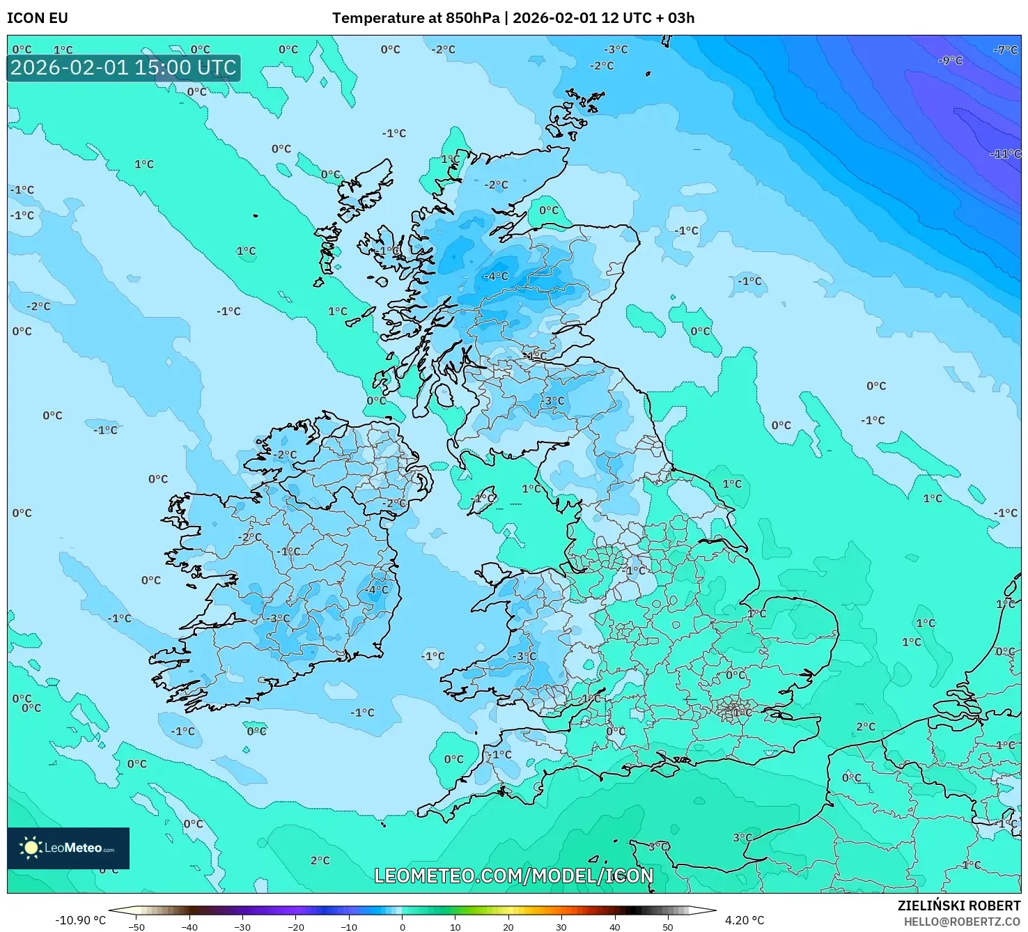 ICON model - United Kingdom, Temperature at 850hPa