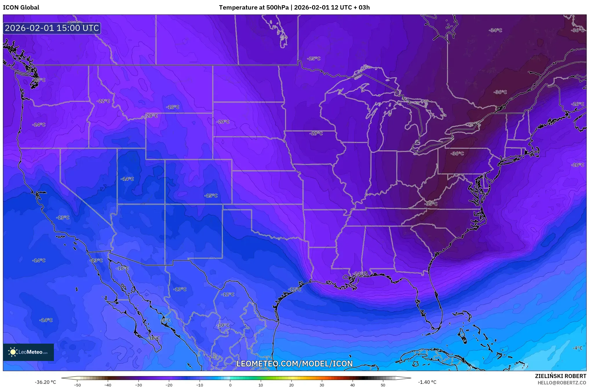 ICON model - United States, Temperature at 500hPa