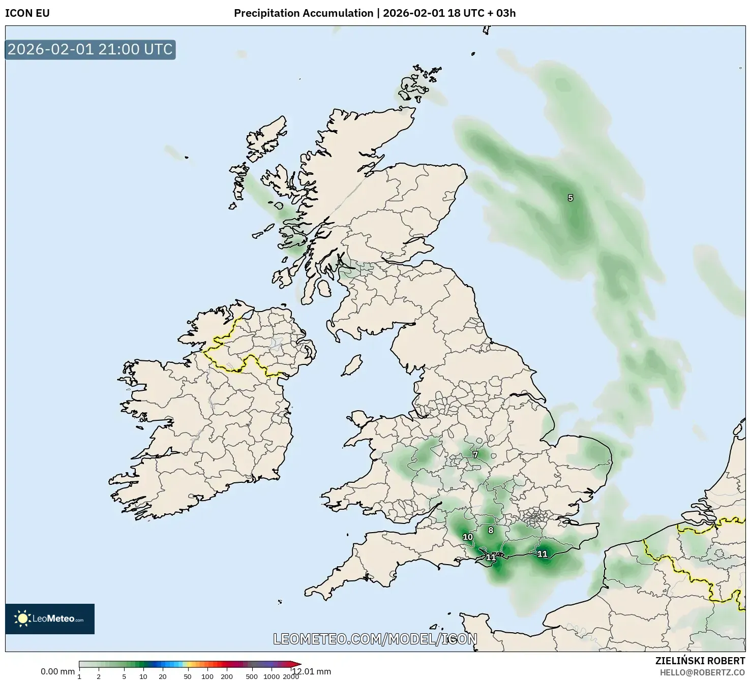 ICON model - United Kingdom, Precipitation Accumulation