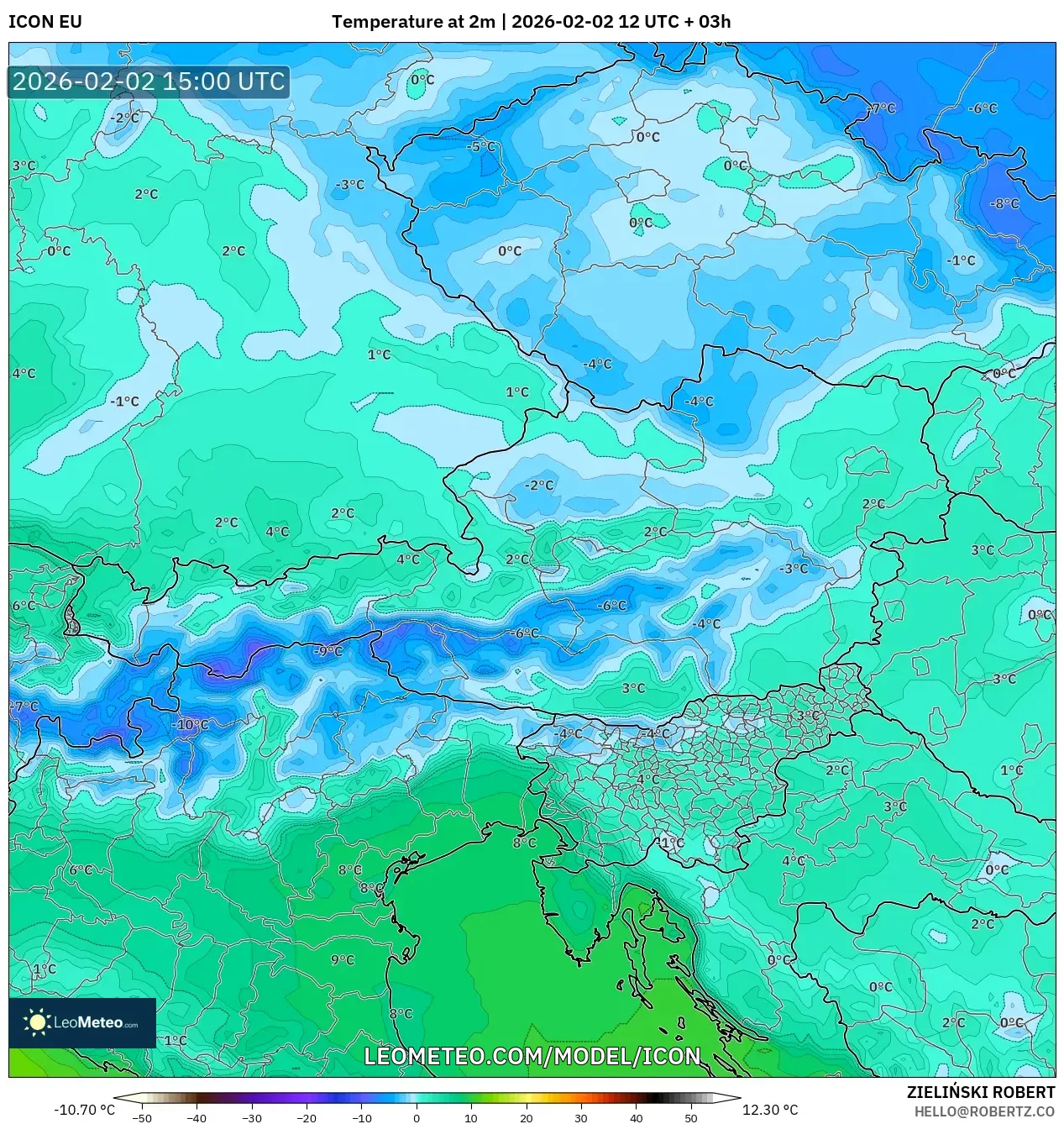ICON model - Austria, Temperature at 2m