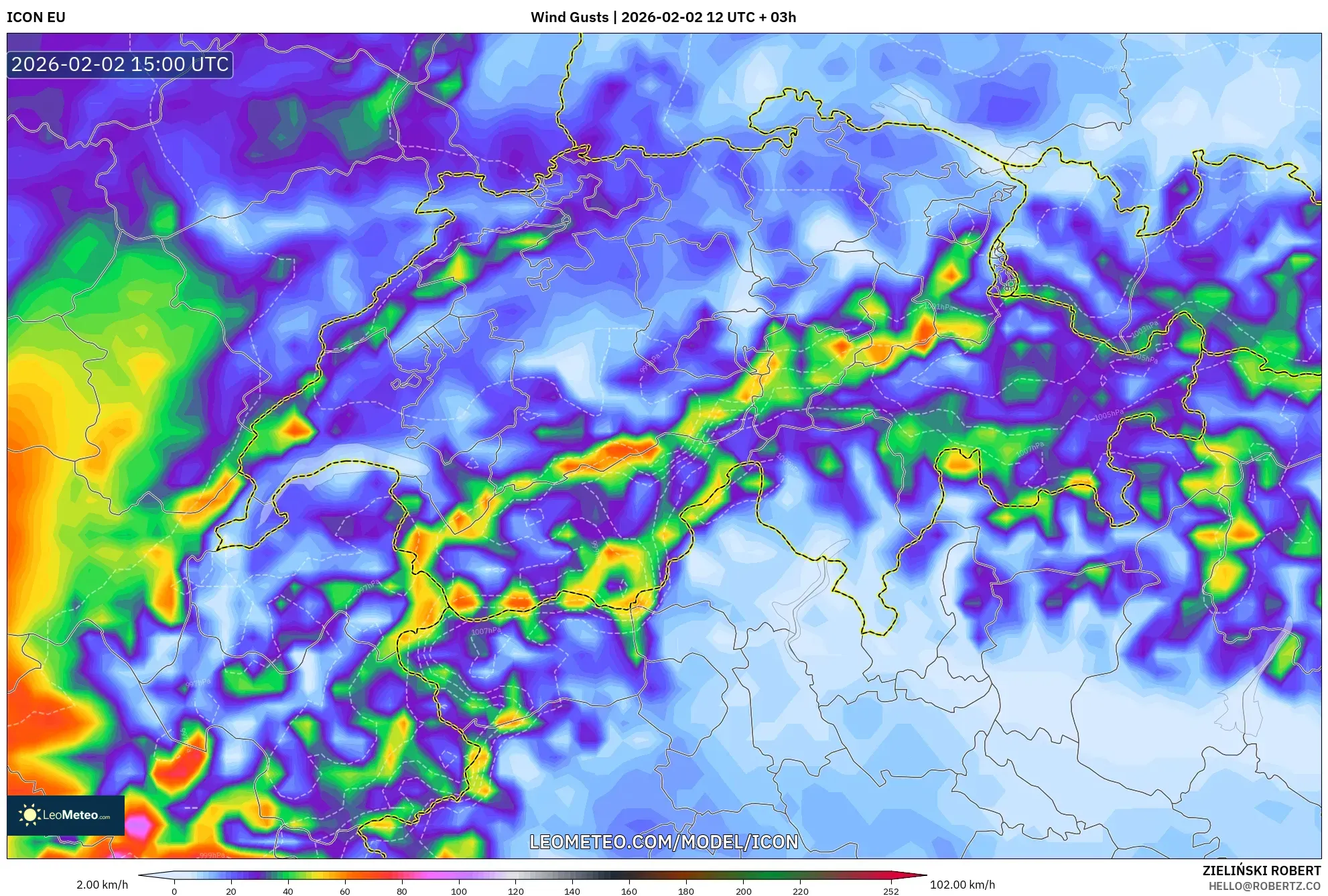 ICON model - Switzerland, Wind Gusts