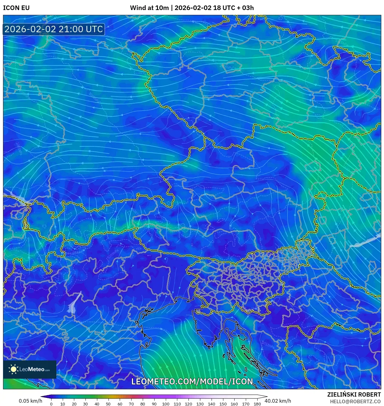 ICON model - Austria, Wind at 10m
