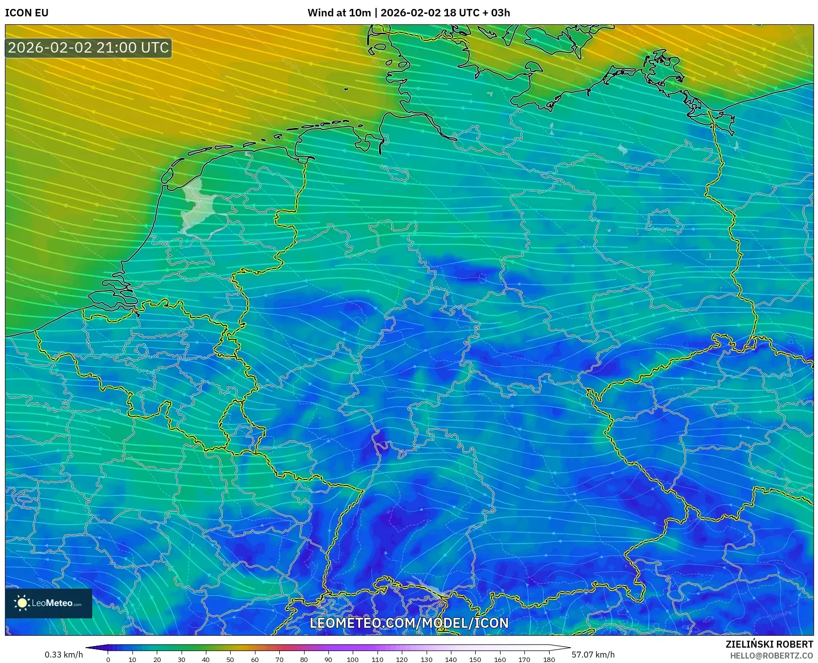 ICON model - Germany, Wind at 10m