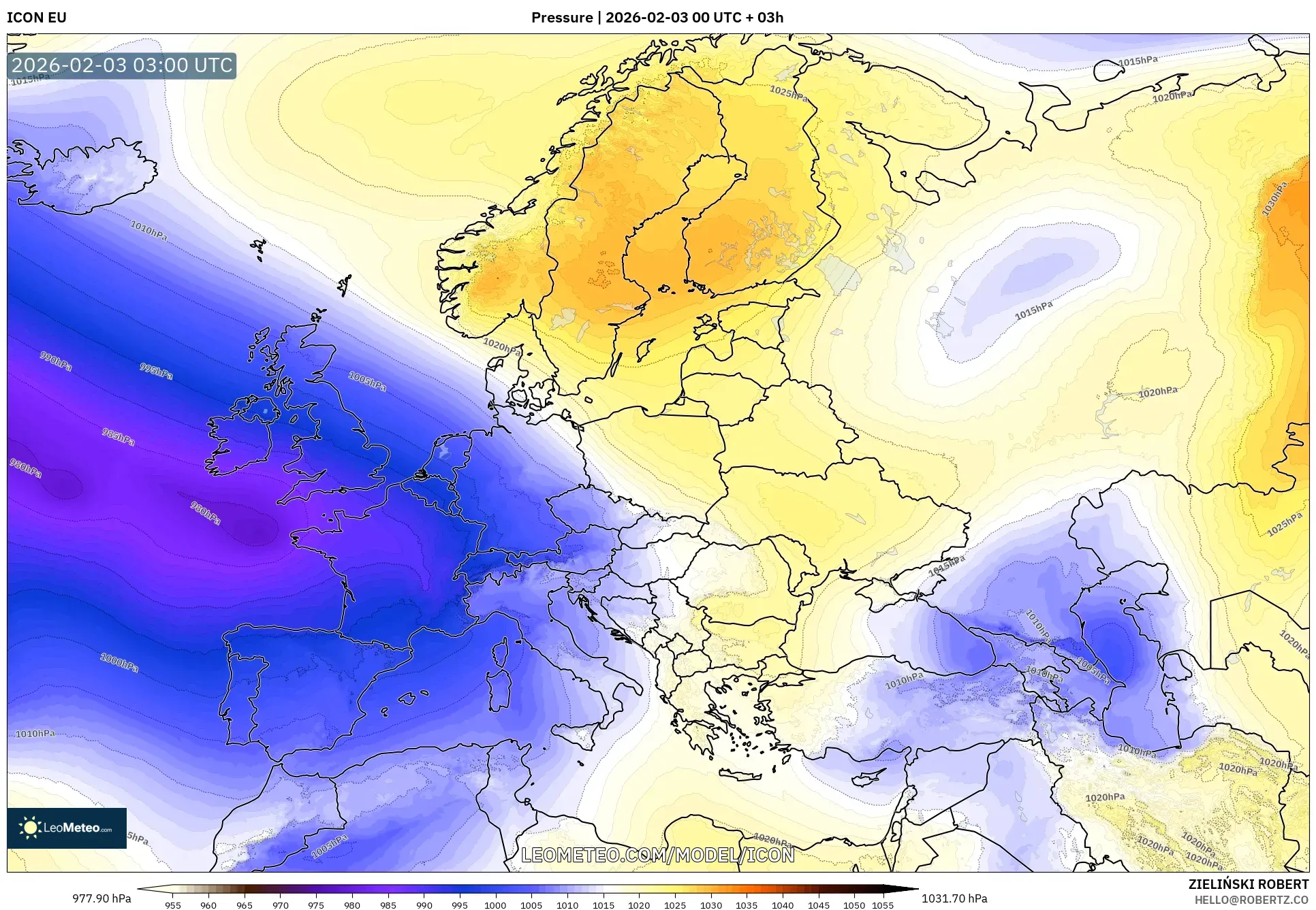 ICON model - Europe, Pressure