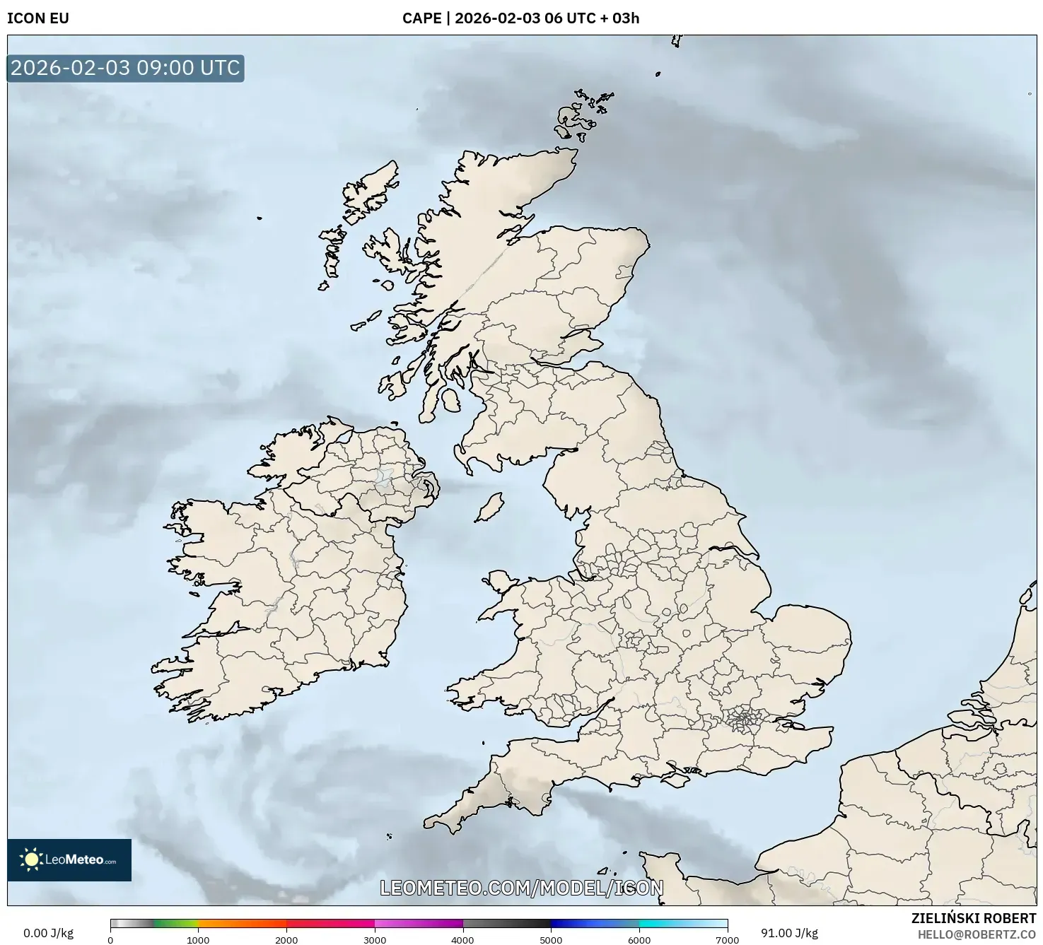 ICON model - United Kingdom, CAPE