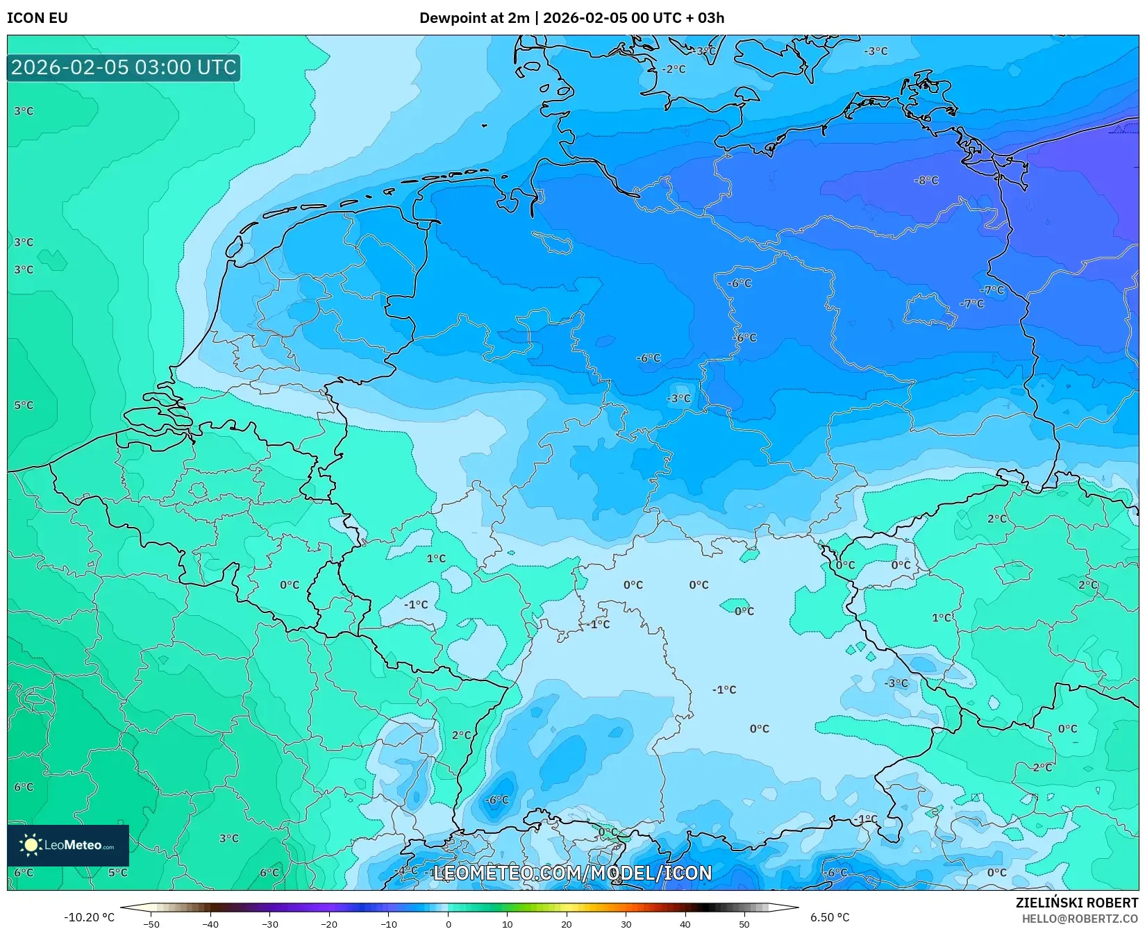 ICON model - Germany, Dewpoint at 2m