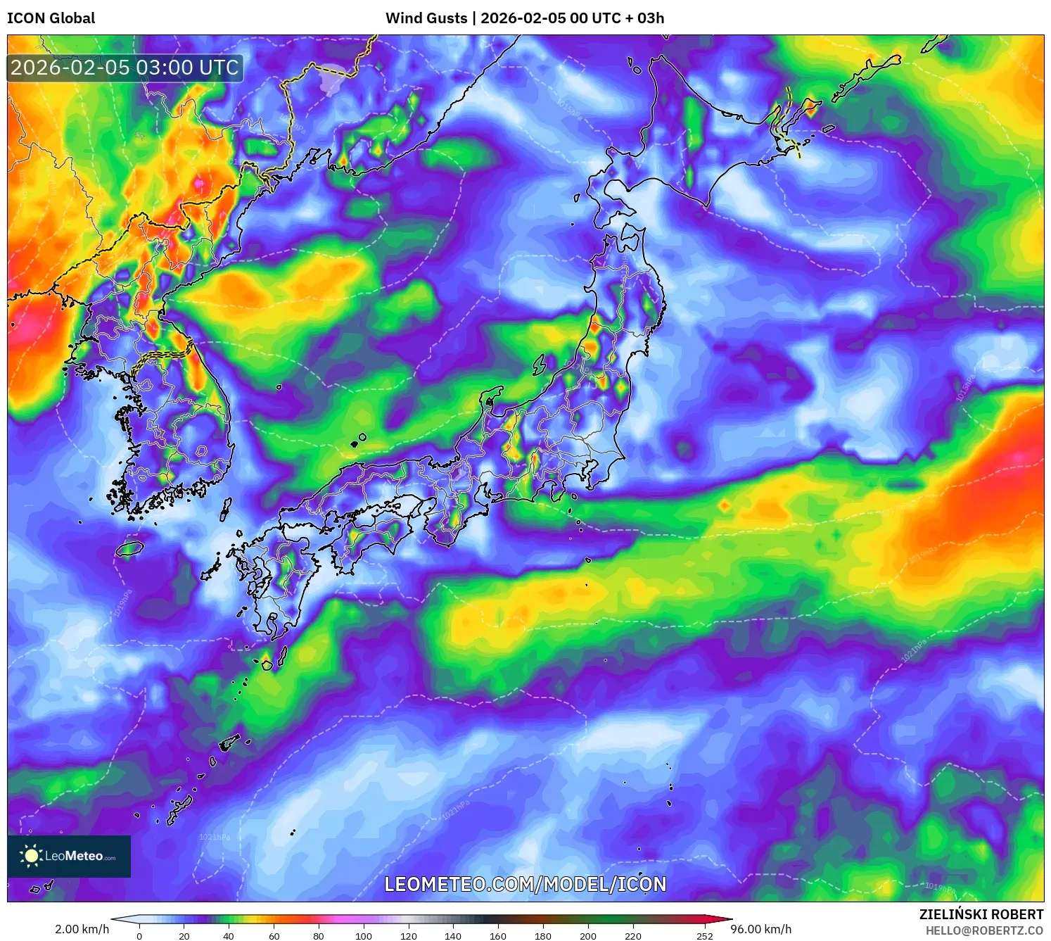 ICON model - Japan, Wind Gusts