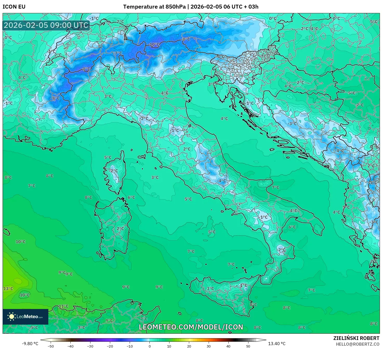 ICON model - Italy, Temperature at 850hPa