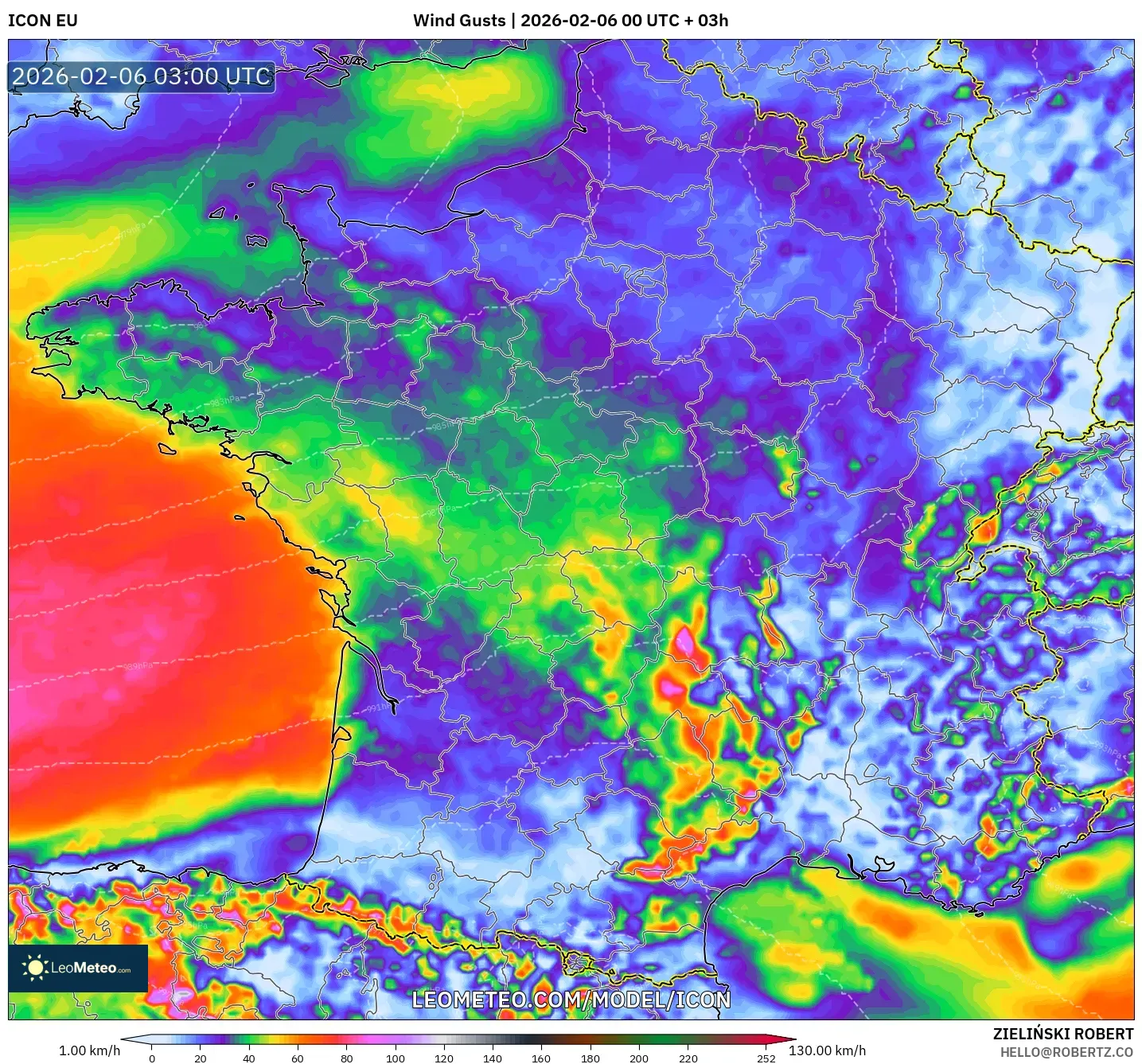 ICON model - France, Wind Gusts