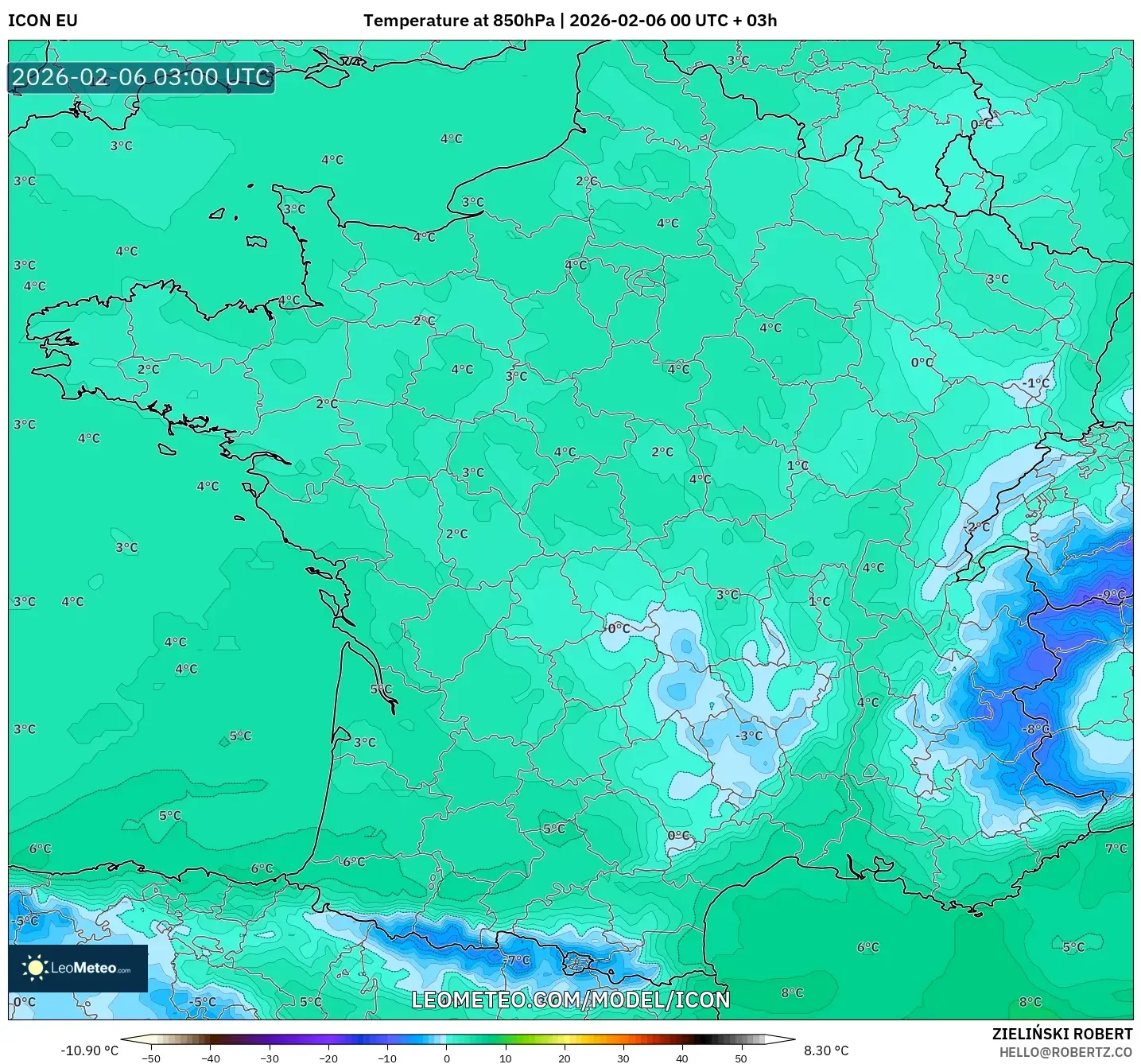 ICON model - France, Temperature at 850hPa