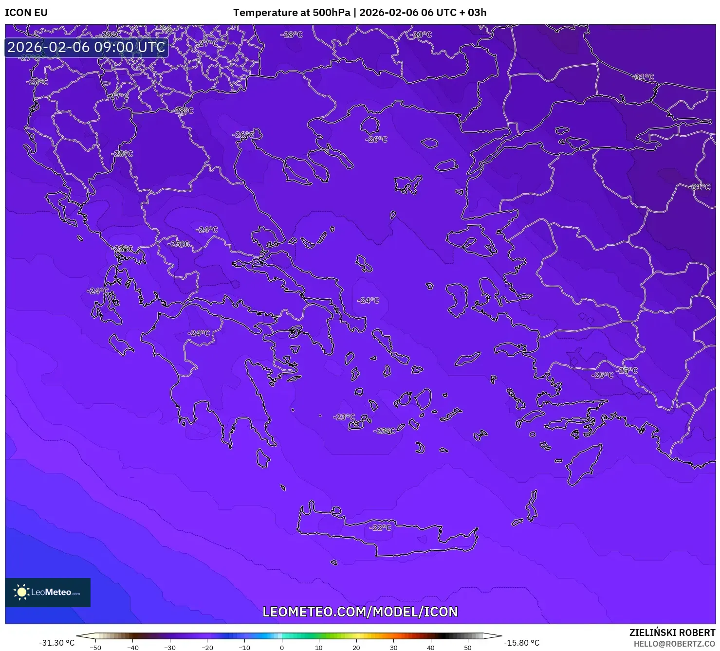 ICON model - Greece, Temperature at 500hPa