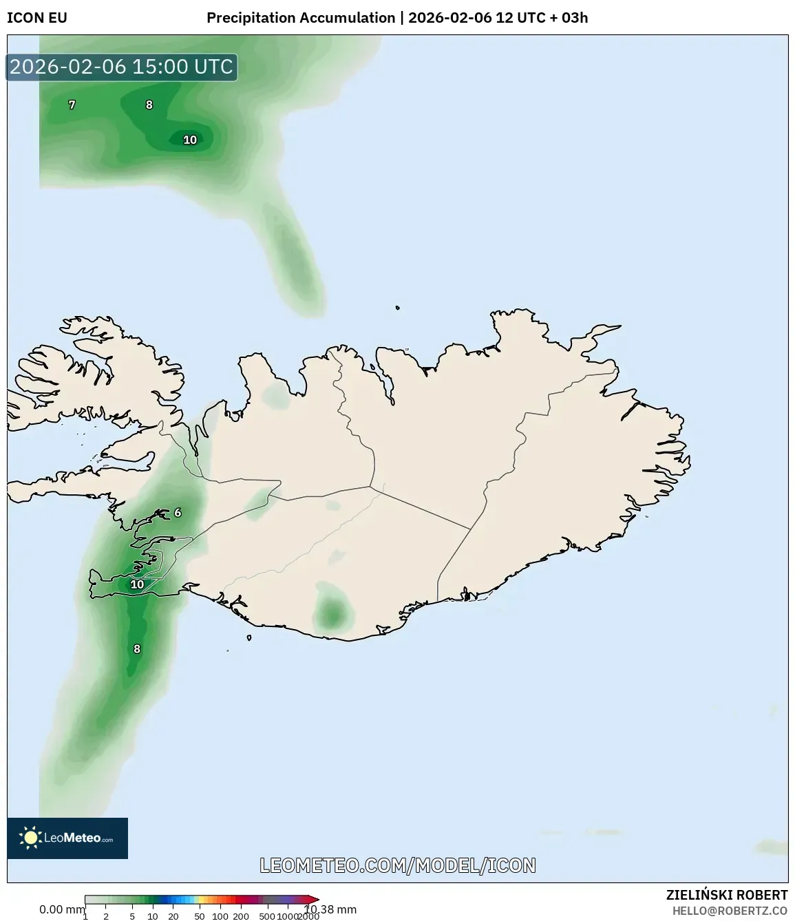 ICON model - Iceland, Precipitation Accumulation