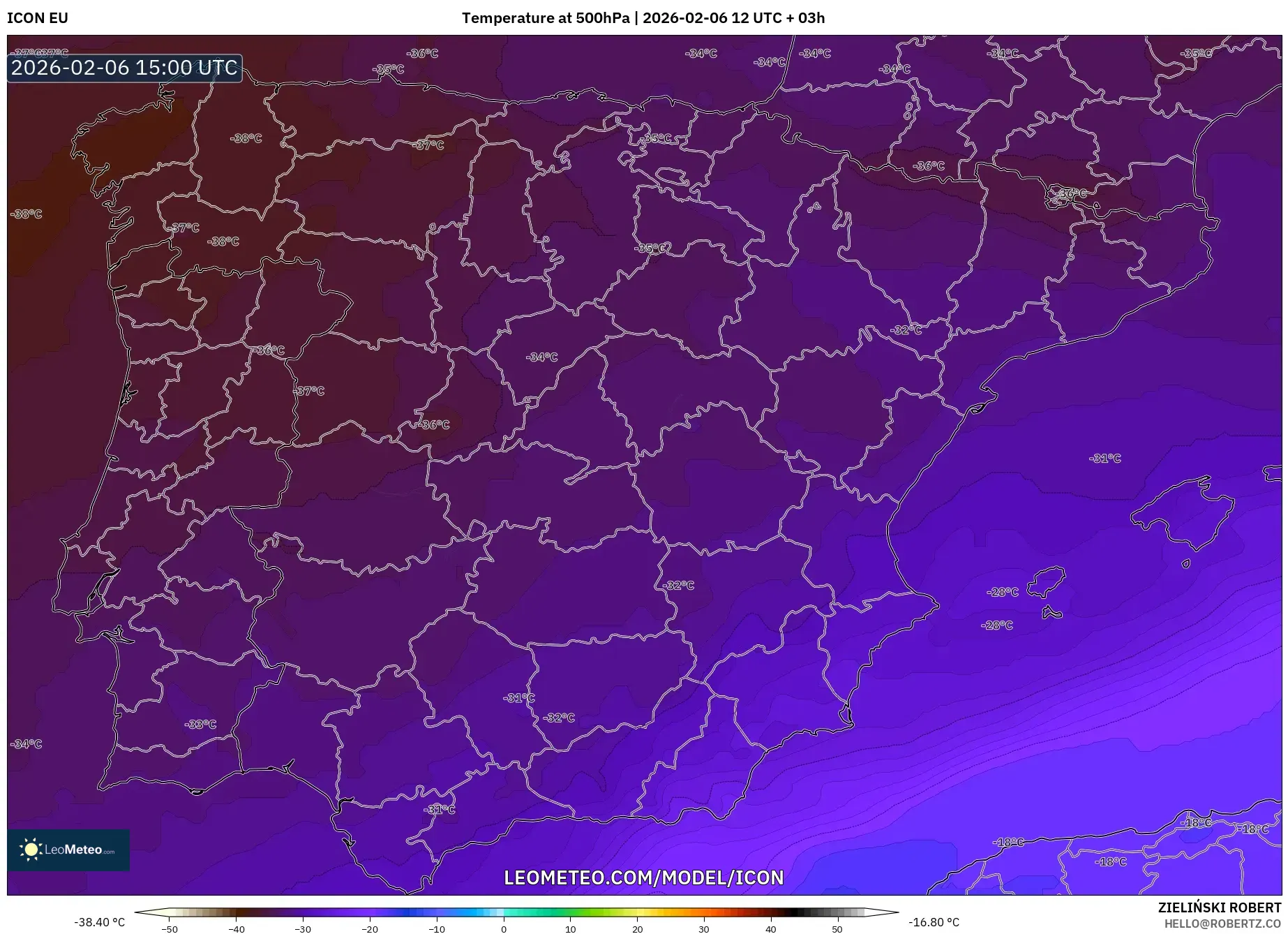 ICON model - Spain, Temperature at 500hPa