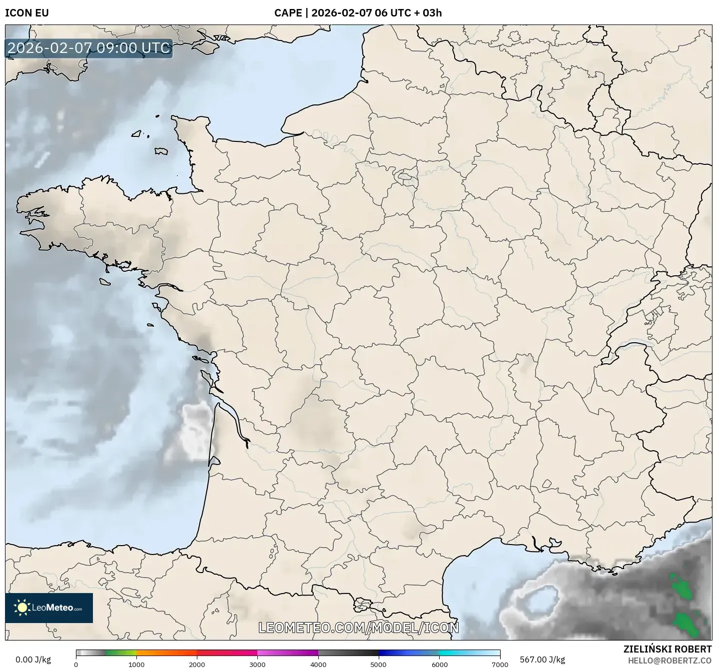 ICON model - France, CAPE