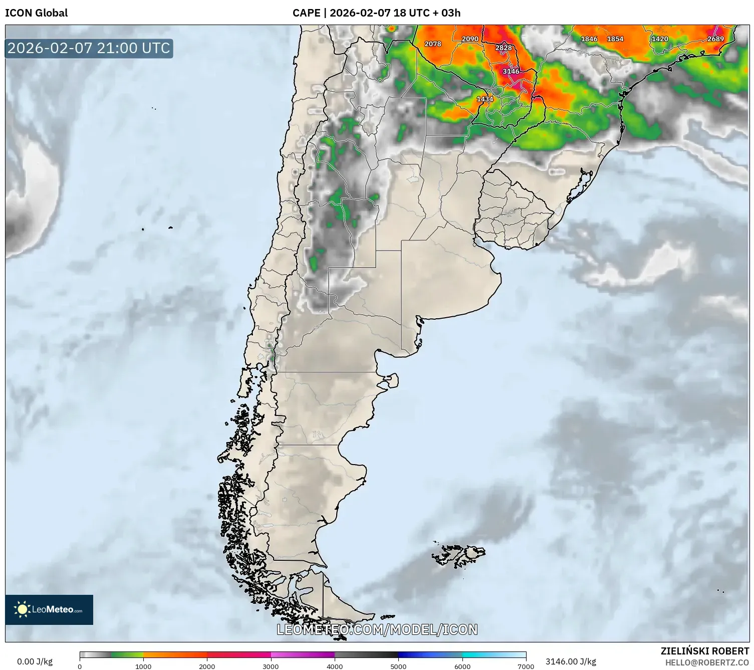 ICON model - Argentina, CAPE