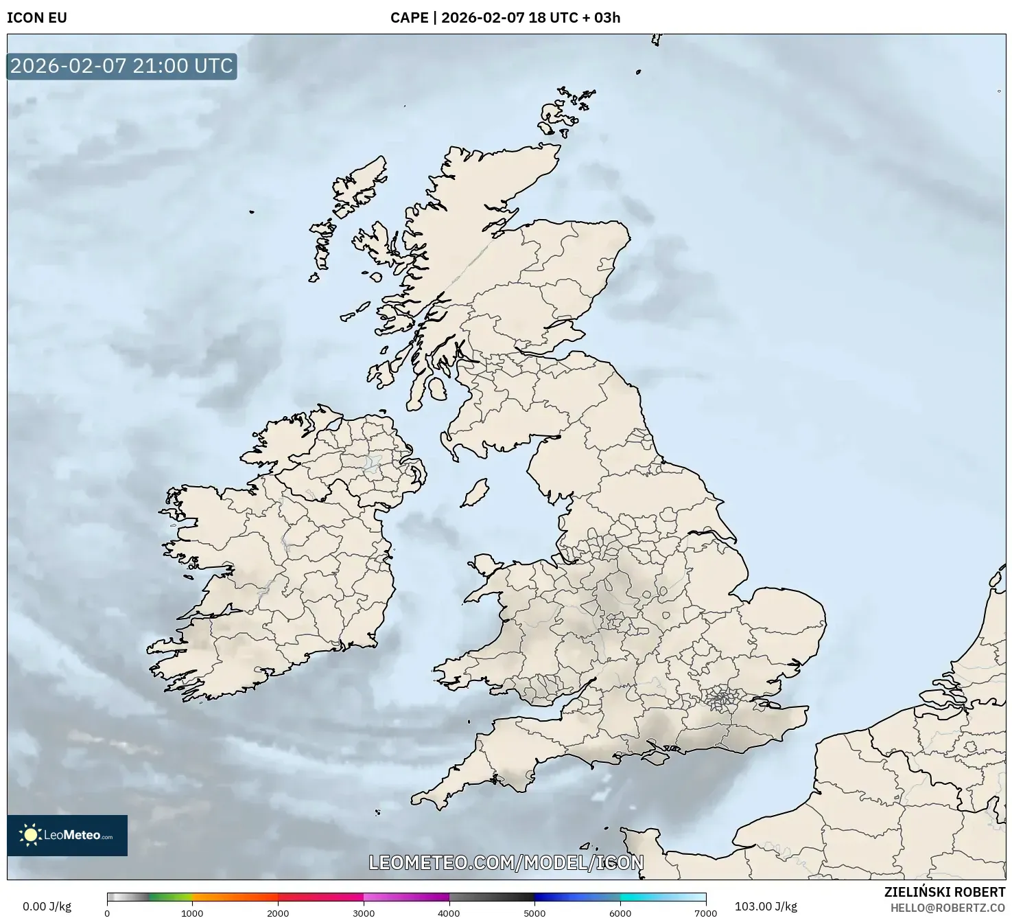 ICON model - United Kingdom, CAPE